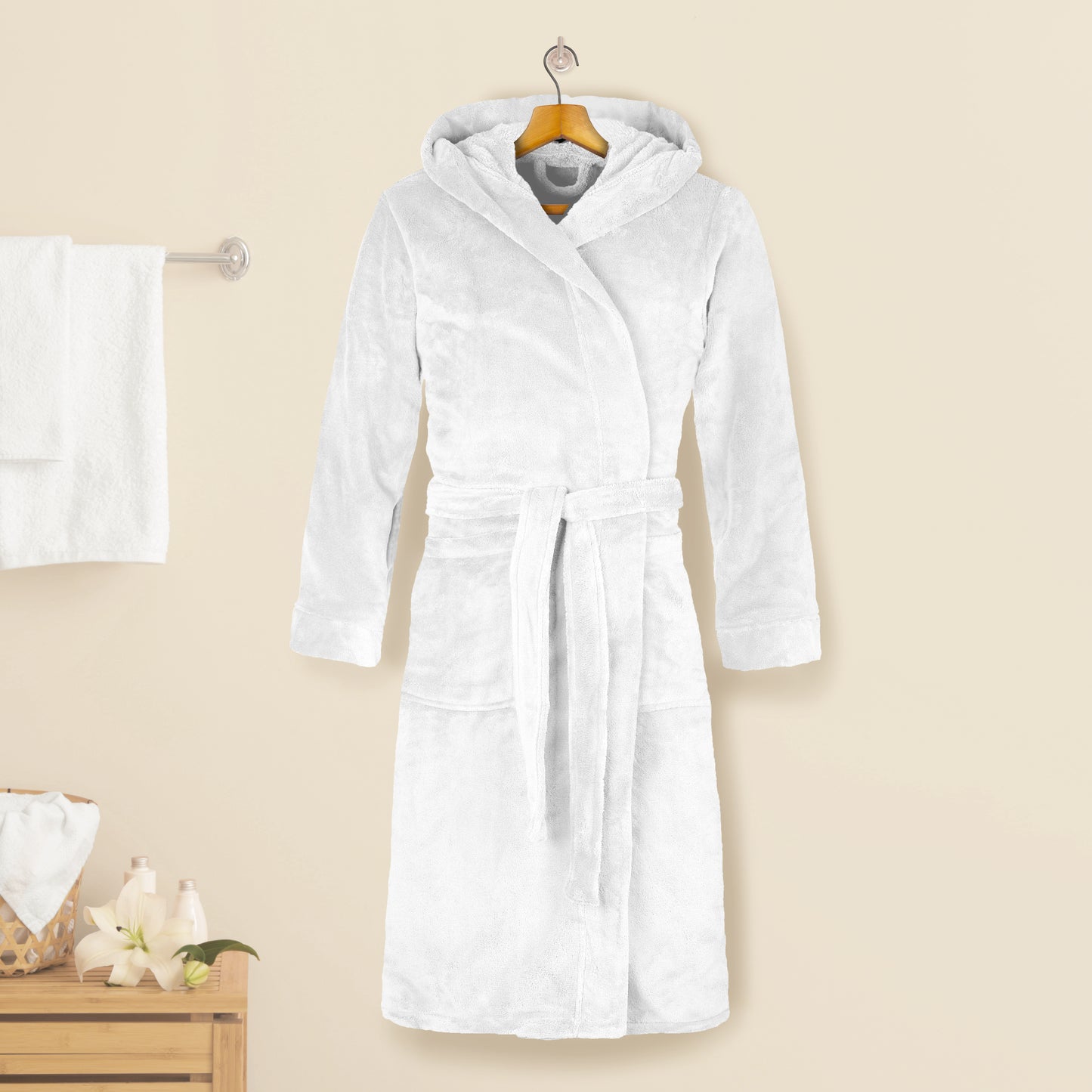 Elegant Comfort Women Hooded Velvet Fleece Long Bathrobe