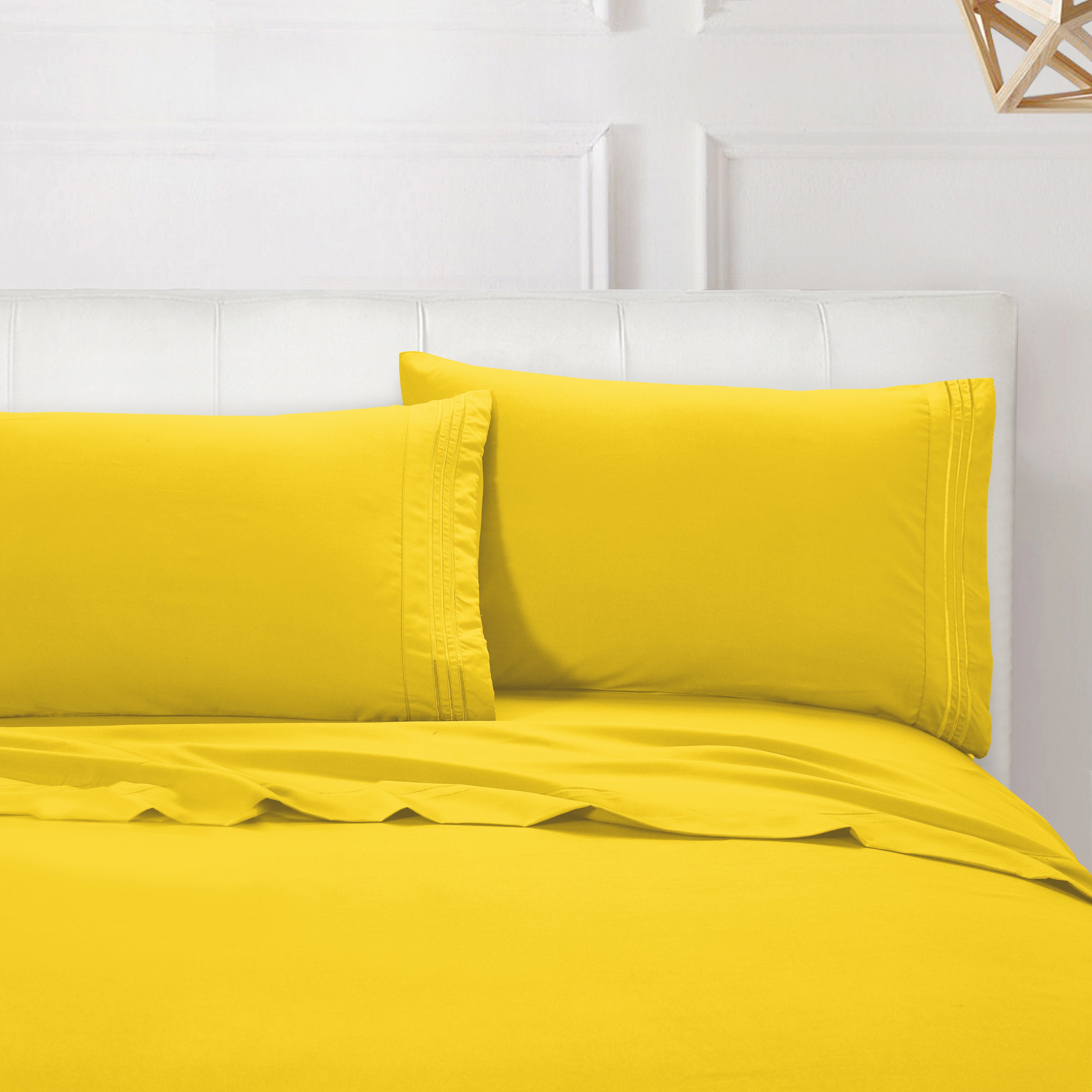 Essential Solid 3 Line Embroidery - Soft as a Hotel Premium Quality, 4-Piece Sheet Set, Bright Shades