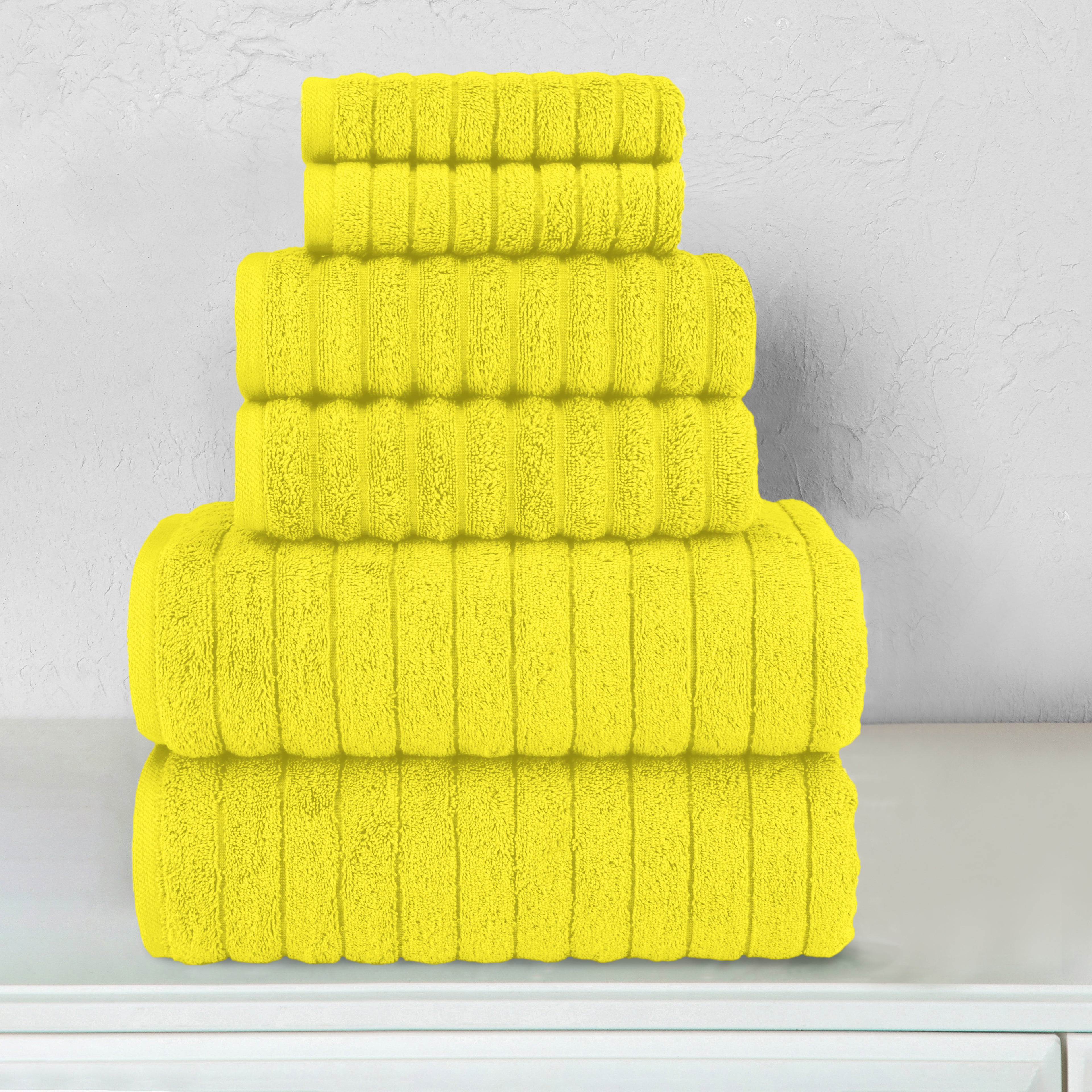 6-Piece Turkish Cotton Corduroy Towel Set, 2 Washcloths, 2 Hand Towels and 2 Bath Towels