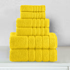 6-Piece Turkish Cotton 4 Lines Stripe Towel Set, 2 Washcloths, 2 Hand Towels and 2 Bath Towels