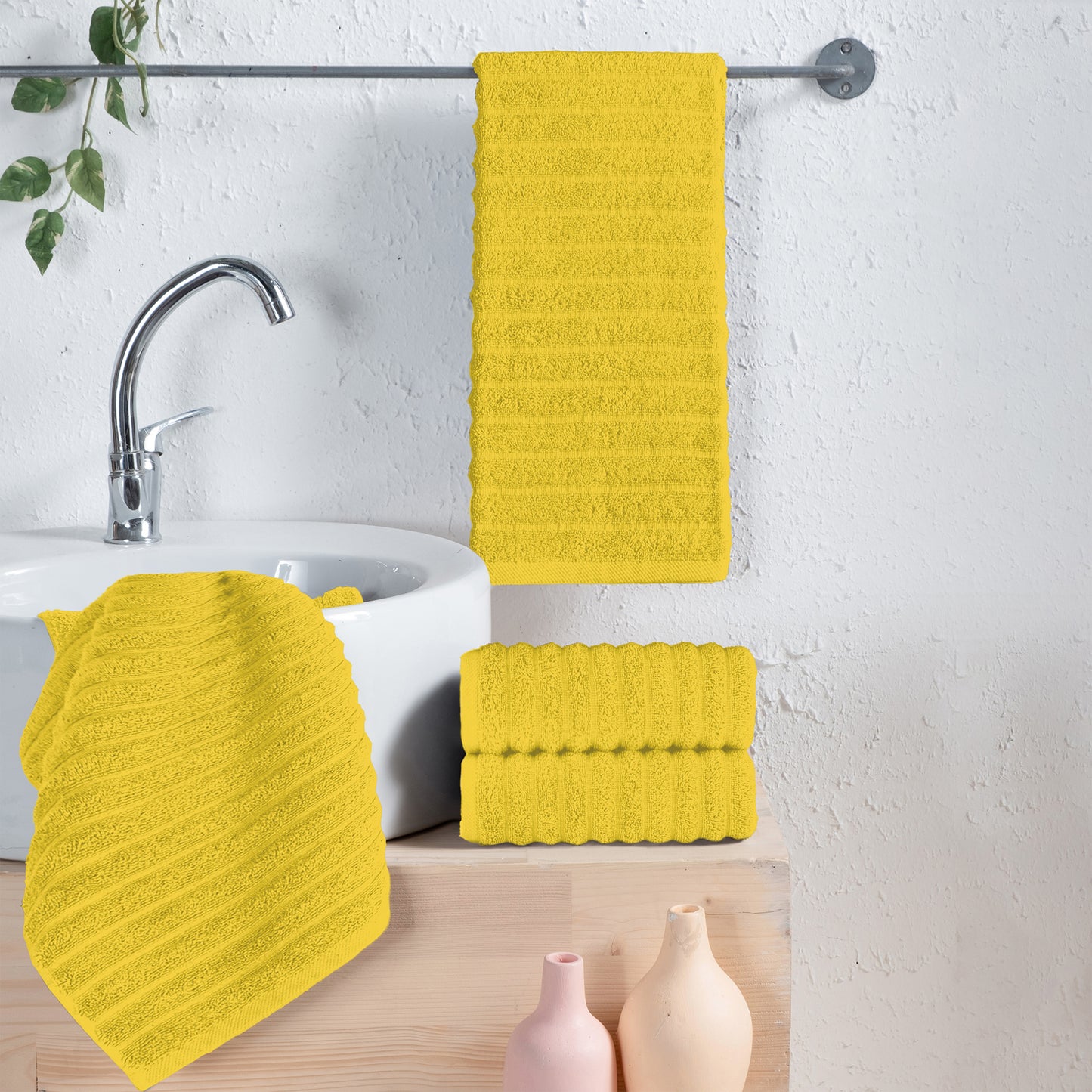 Elegant Comfort 4-Pack Premium Turkish Cotton Corduroy Stripe Hand Towel Set, 16 x 28 inch