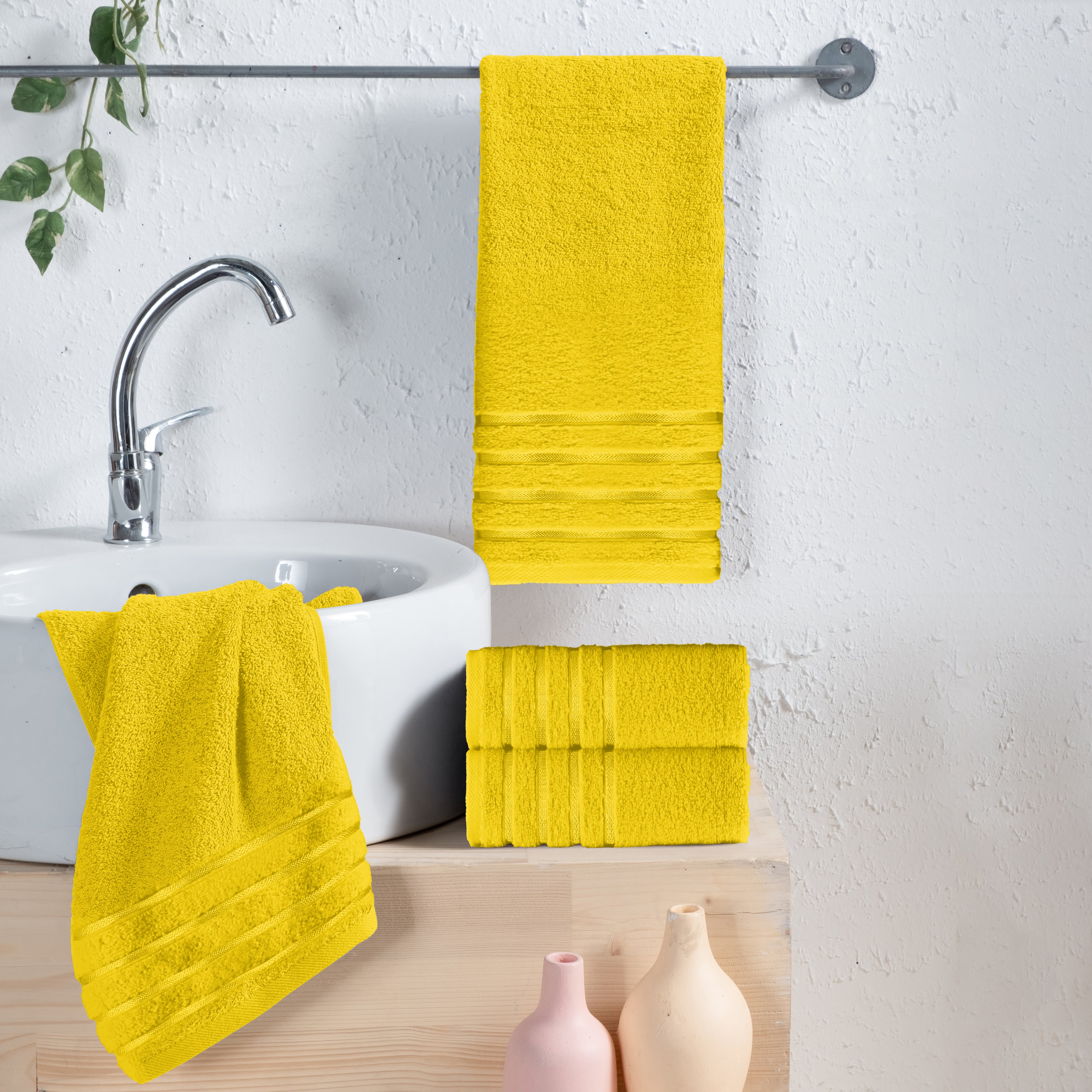 4-Pack Turkish Cotton 4 Lines Stripe Hand Towel Set, 16 x 28 inch