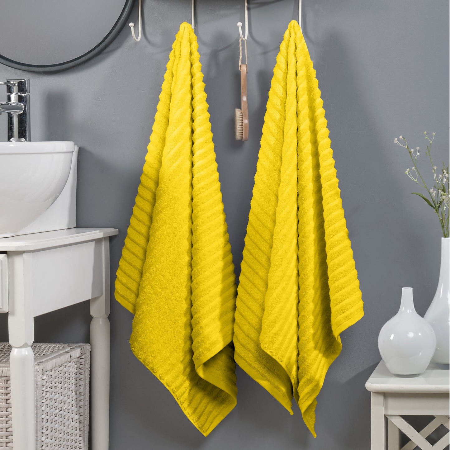 Elegant Comfort 2-Pack Premium Turkish Cotton Corduroy Stripe Bath Towel Set, 27 x 54 inch