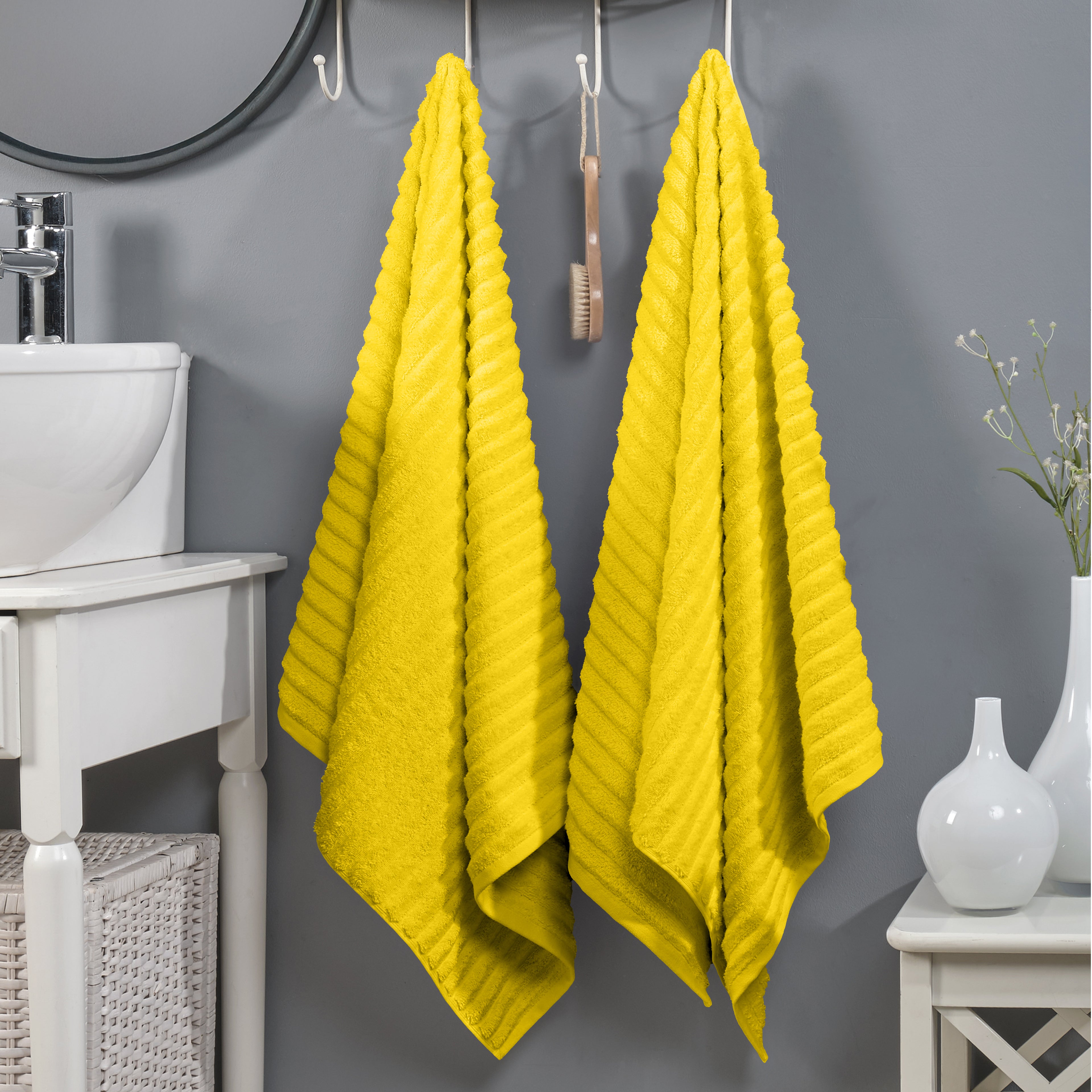 2-Pack Premium Turkish Cotton Corduroy Stripe Bath Towel Set, 27 x 54 inch