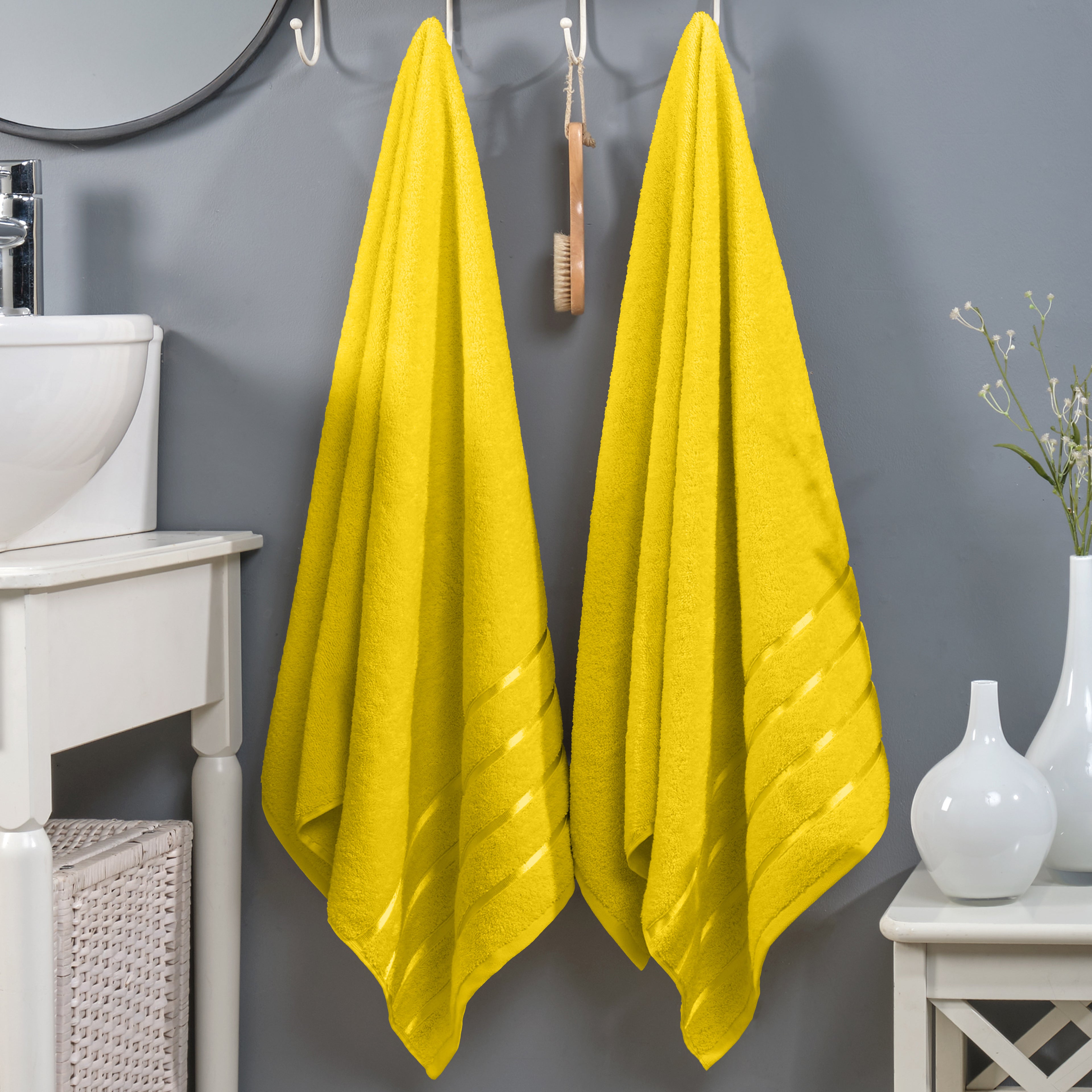 2-Pack Premium Turkish Cotton 4 Lines Stripe Bath Towel Set, 27 x 54 inch