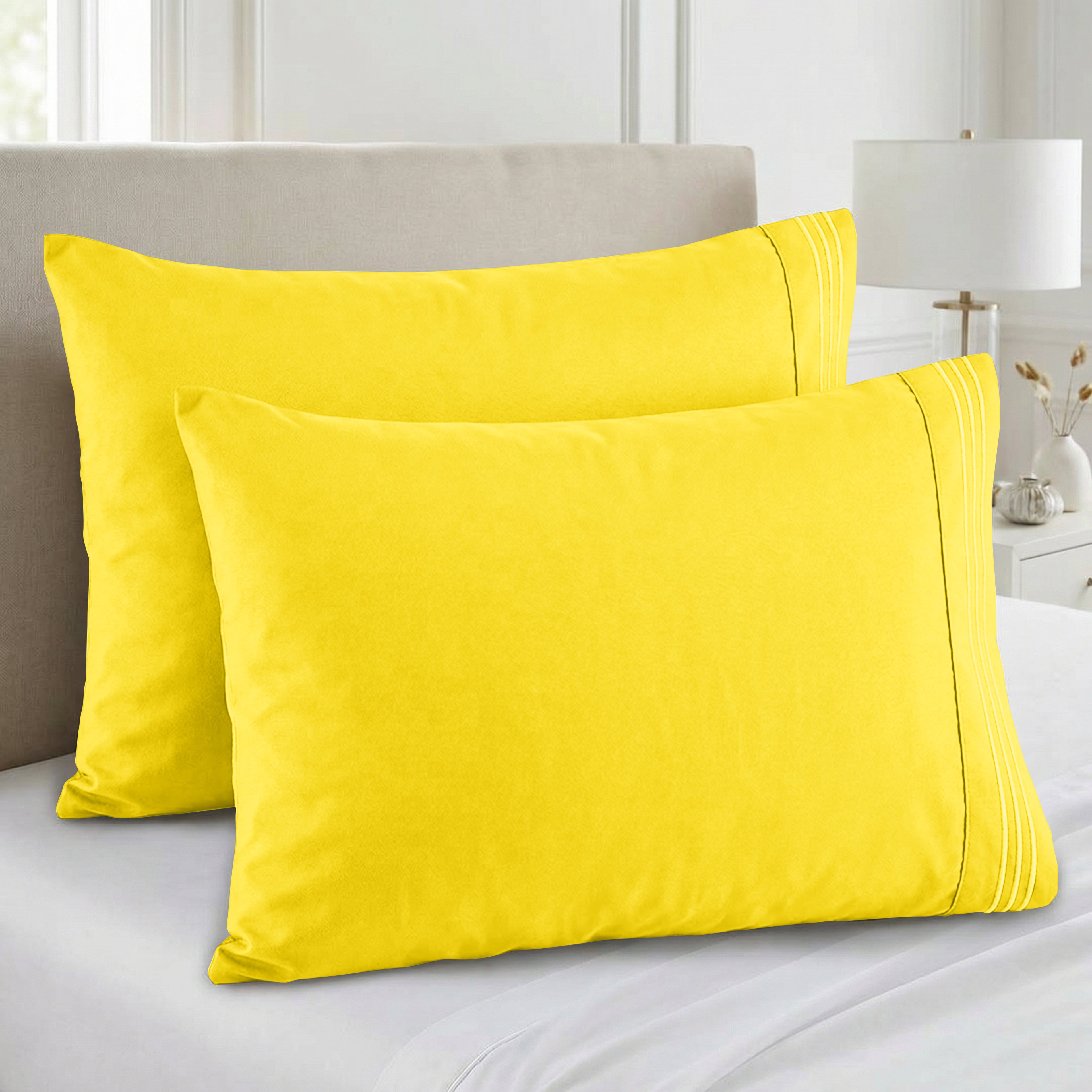 Set of 2 Pillowcases- 3 Line Embroidery