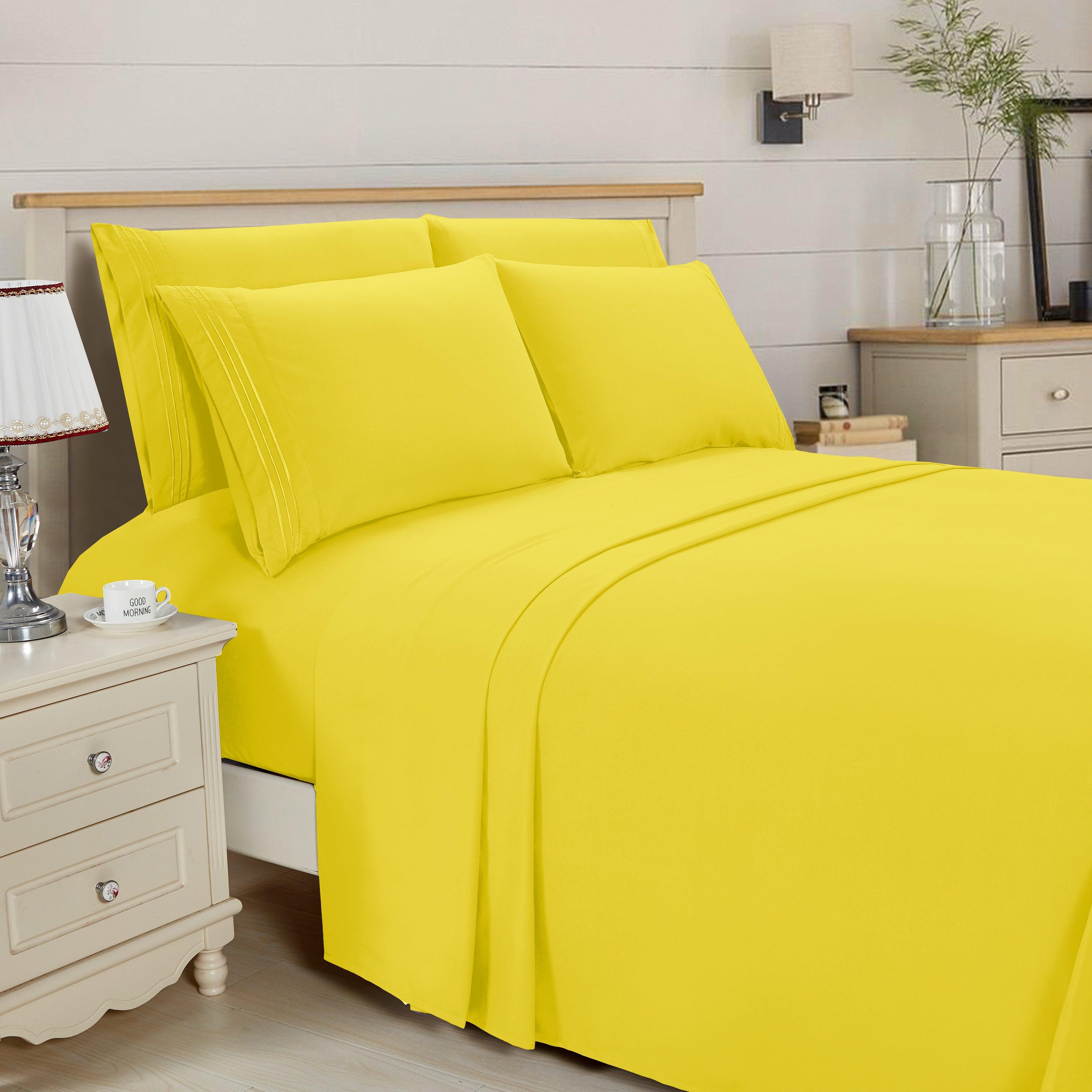 Essential 6-Piece 3-Line Embroidery Sheet Set, Soft as a Hotel Premium Quality, Bright Shades