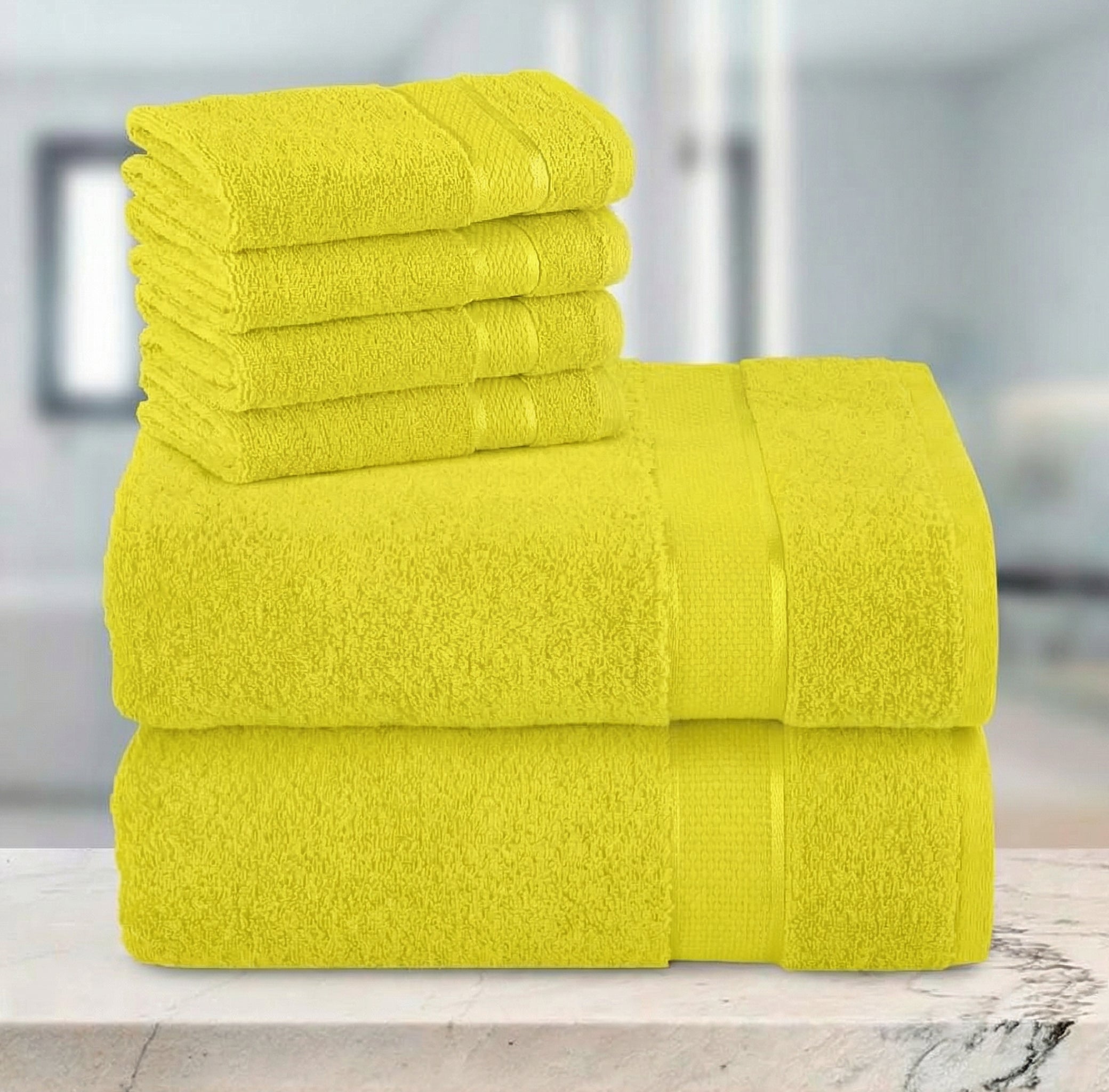 6-Piece Turkish Cotton 2 Lines Towel Set, 2 Washcloths, 2 Hand Towels and 2 Bath Towels