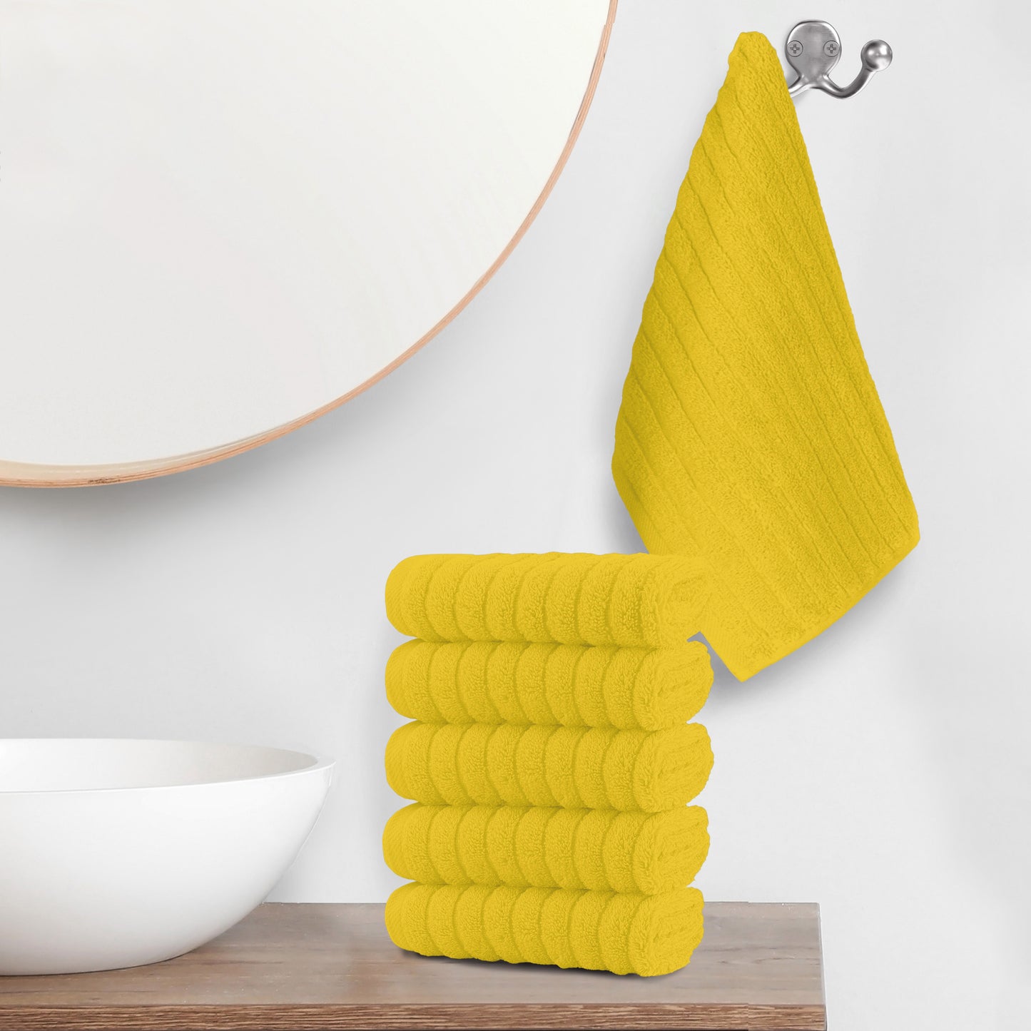 Elegant Comfort 6-Pack Premium Turkish Cotton Corduroy Stripe Washcloths Set, 13 x 13 inch