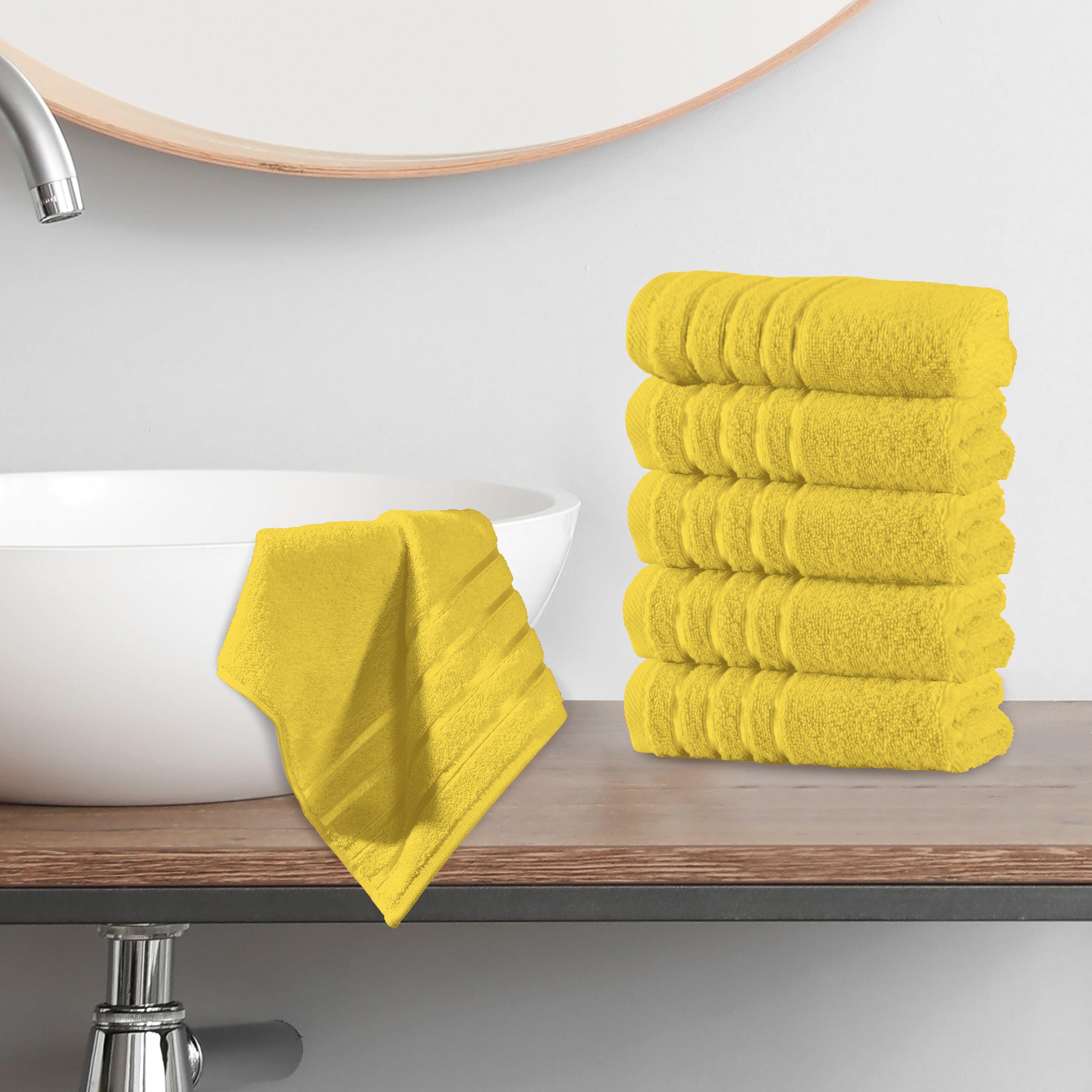 6-Pack Premium Turkish Cotton 4 Lines Stripe Washcloths Set, 13 x 13 inch