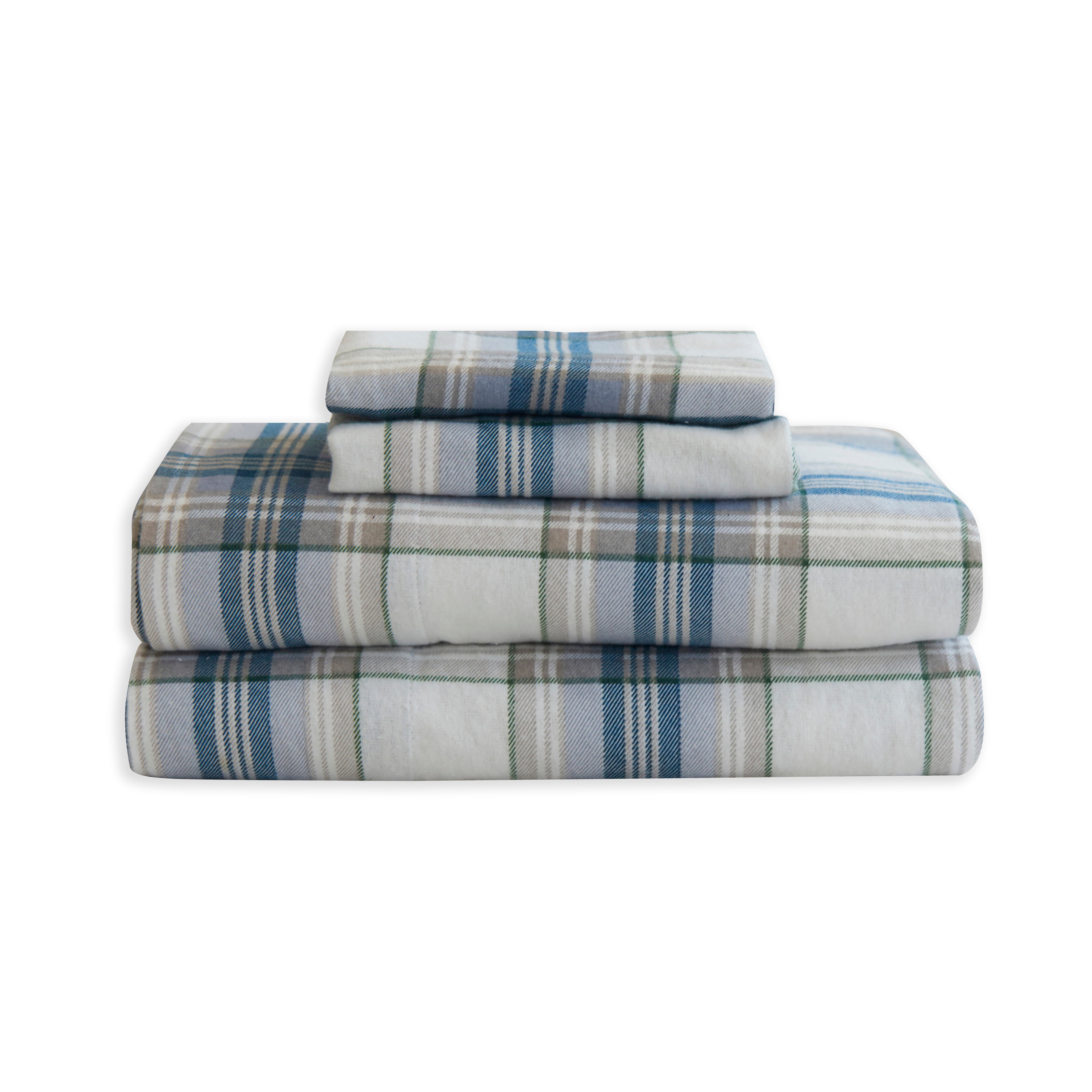 Flannel Plaid - 100% Turkish Cotton Flannel, 4-Piece Flannel Sheet Set