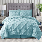 8-Piece Pintuck Pinch Pleated Comforter Set - Includes 4-Piece Sheet Set with Double Sided Storage Pockets