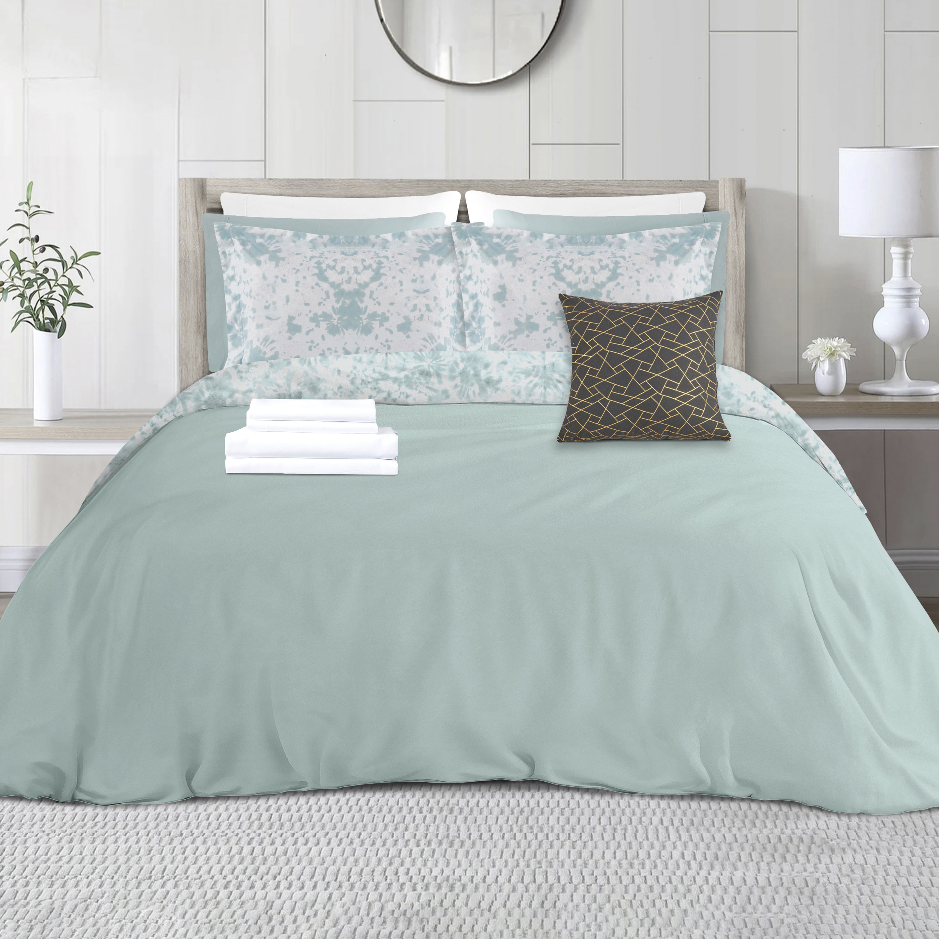 10-Piece Tie-Dye Comforter Set, Includes 6-Piece Sheet Set with Double Sided Storage Pockets