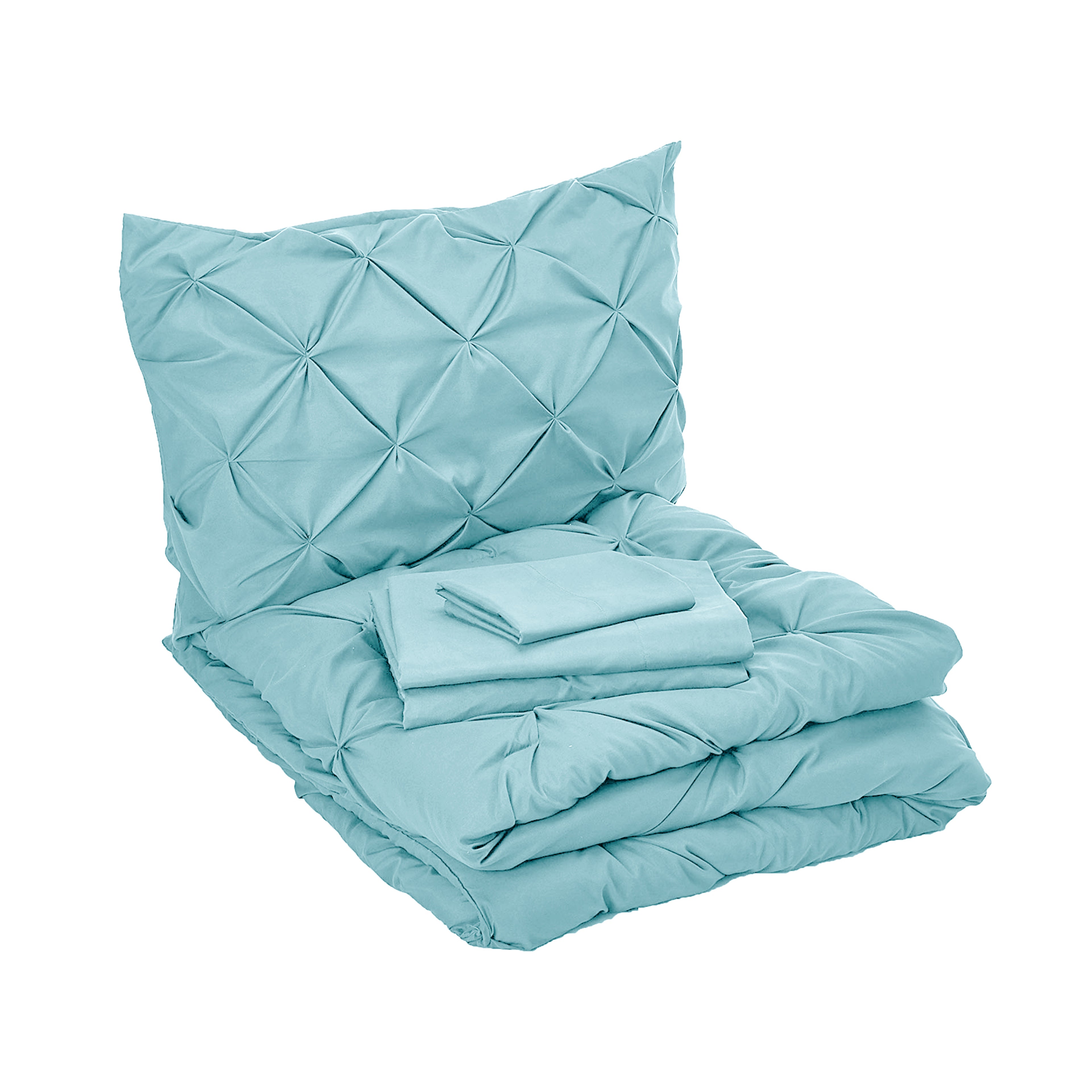 8-Piece Pintuck Pinch Pleated Comforter Set - Includes 4-Piece Sheet Set with Double Sided Storage Pockets