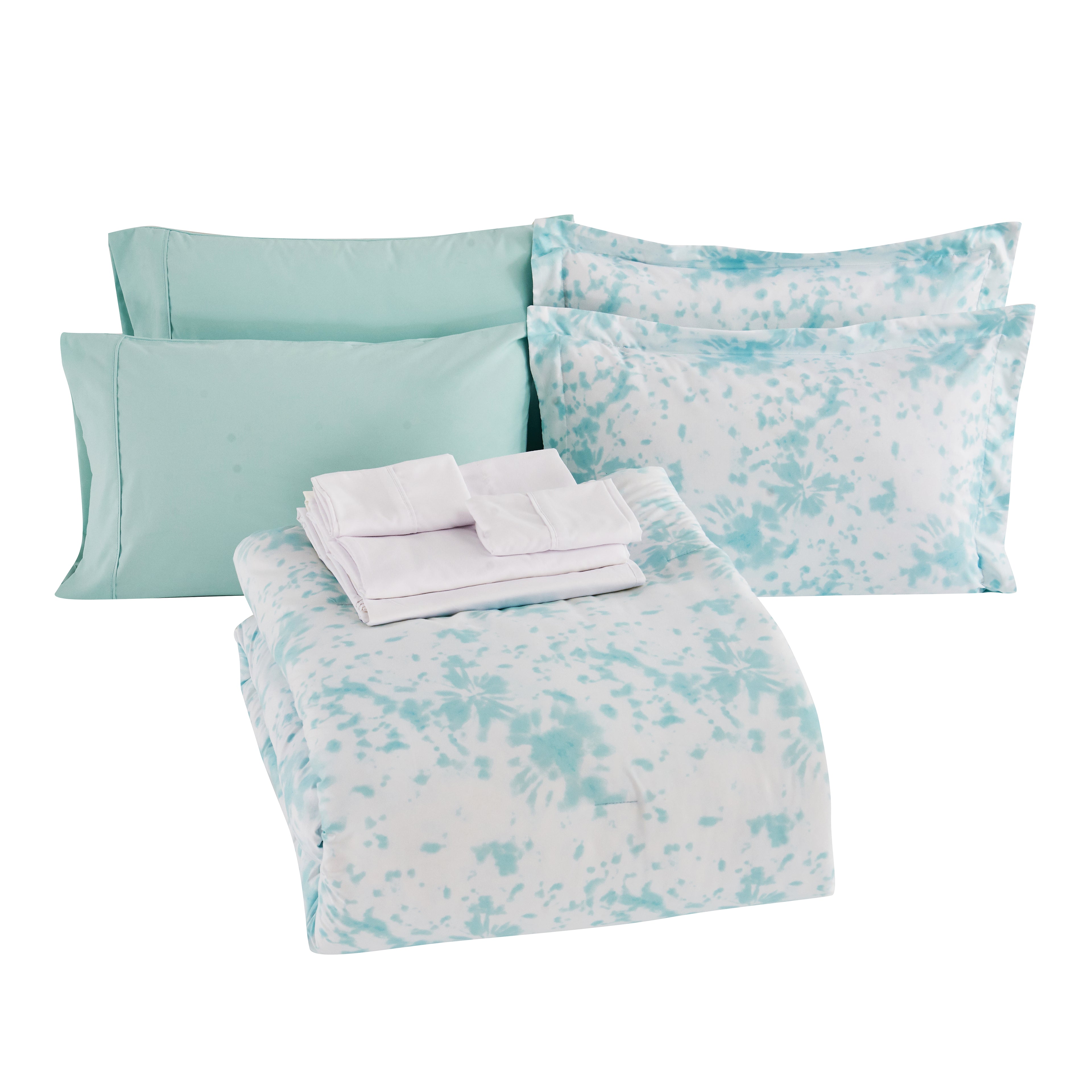 10-Piece Tie-Dye Comforter Set, Includes 6-Piece Sheet Set with Double Sided Storage Pockets