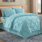 8-Piece Pintuck Pinch Pleated Comforter Set - Includes 4-Piece Sheet Set with Double Sided Storage Pockets
