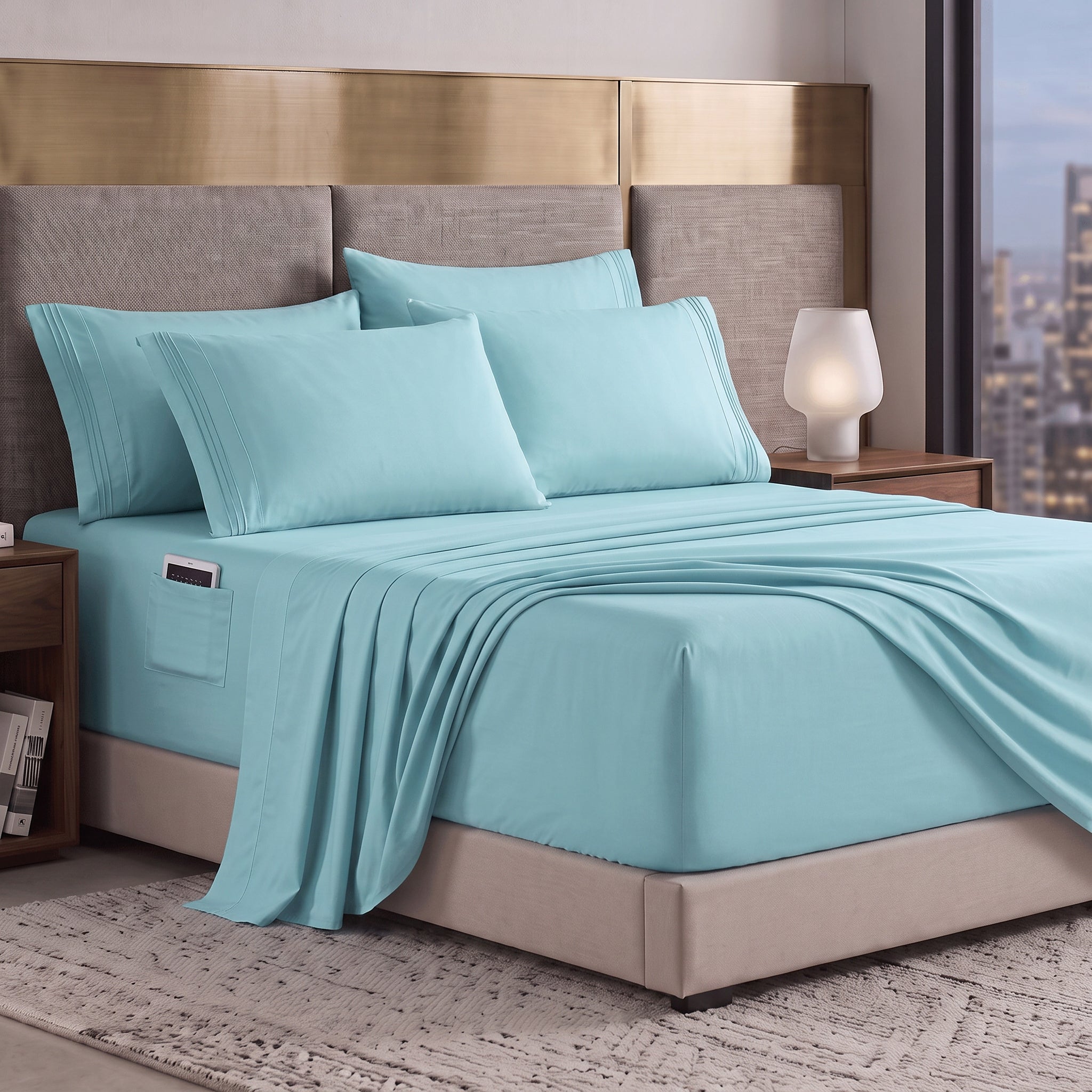 Extra deep Pocket 3 Line Embroidery, 6-Piece Sheet Set