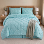 8-Piece Pintuck Pinch Pleated Comforter Set - Includes 4-Piece Sheet Set with Double Sided Storage Pockets