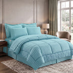 8-Piece Dobby Stripe Comforter Set - Includes 4-Piece Sheet Set with Double Sided Storage Pockets