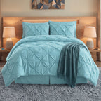 8-Piece Pintuck Pinch Pleated Comforter Set - Includes 4-Piece Sheet Set with Double Sided Storage Pockets