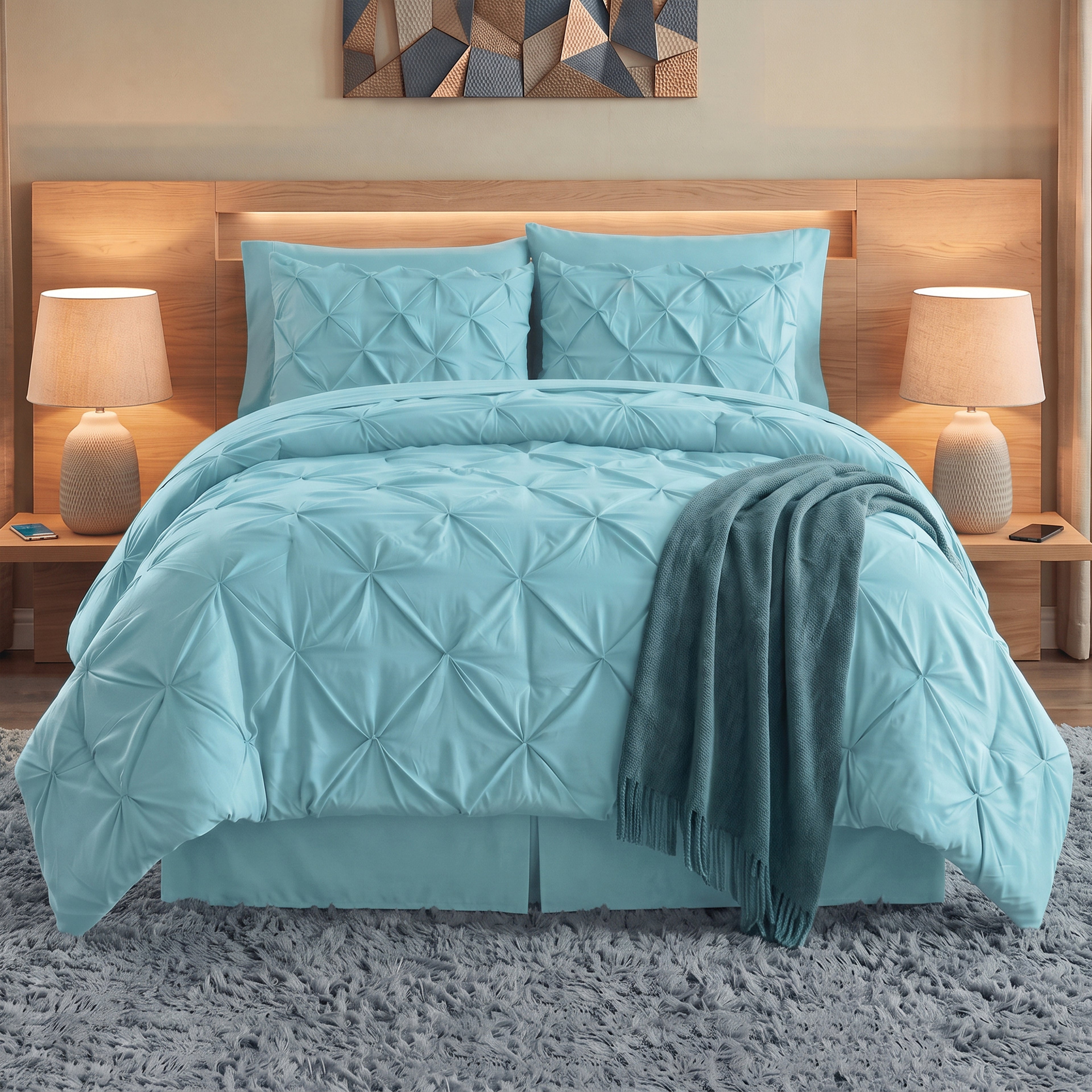 8-Piece Pintuck Pinch Pleated Comforter Set - Includes 4-Piece Sheet Set with Double Sided Storage Pockets