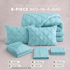 8-Piece Pintuck Pinch Pleated Comforter Set - Includes 4-Piece Sheet Set with Double Sided Storage Pockets