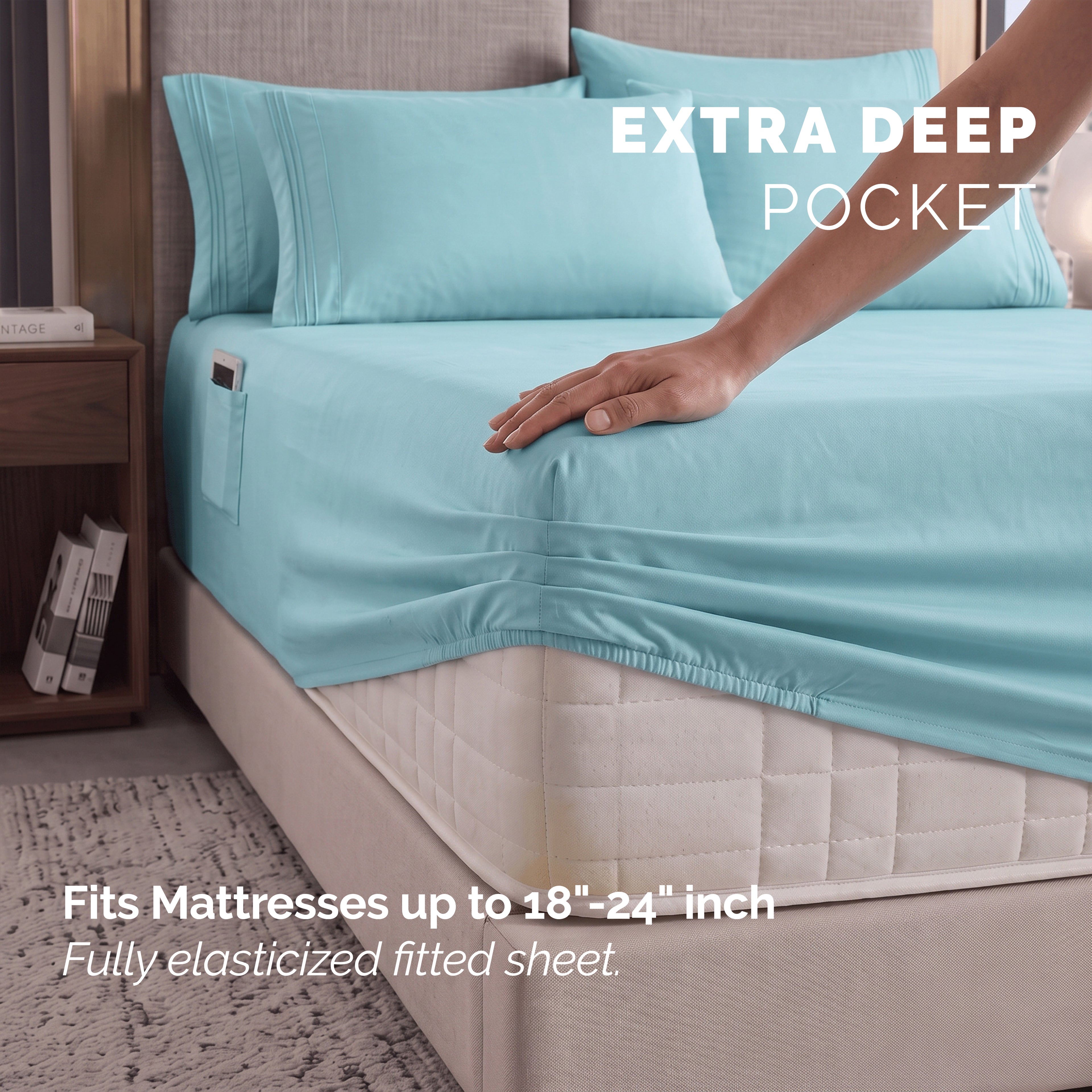 Extra deep Pocket 3 Line Embroidery, 6-Piece Sheet Set