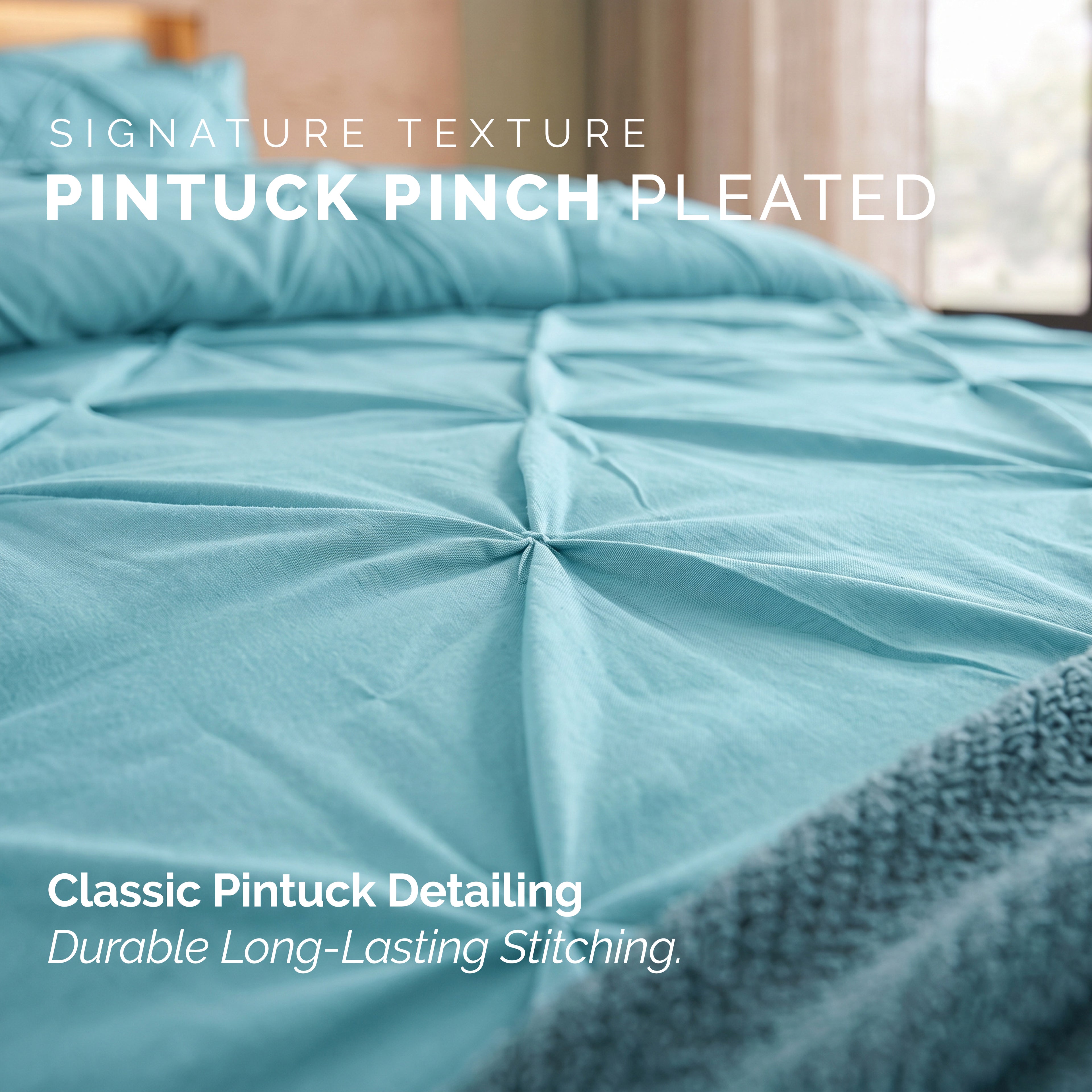 8-Piece Pintuck Pinch Pleated Comforter Set - Includes 4-Piece Sheet Set with Double Sided Storage Pockets