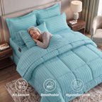 8-Piece Dobby Stripe Comforter Set - Includes 4-Piece Sheet Set with Double Sided Storage Pockets