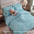 8-Piece Dobby Stripe Comforter Set - Includes 4-Piece Sheet Set with Double Sided Storage Pockets