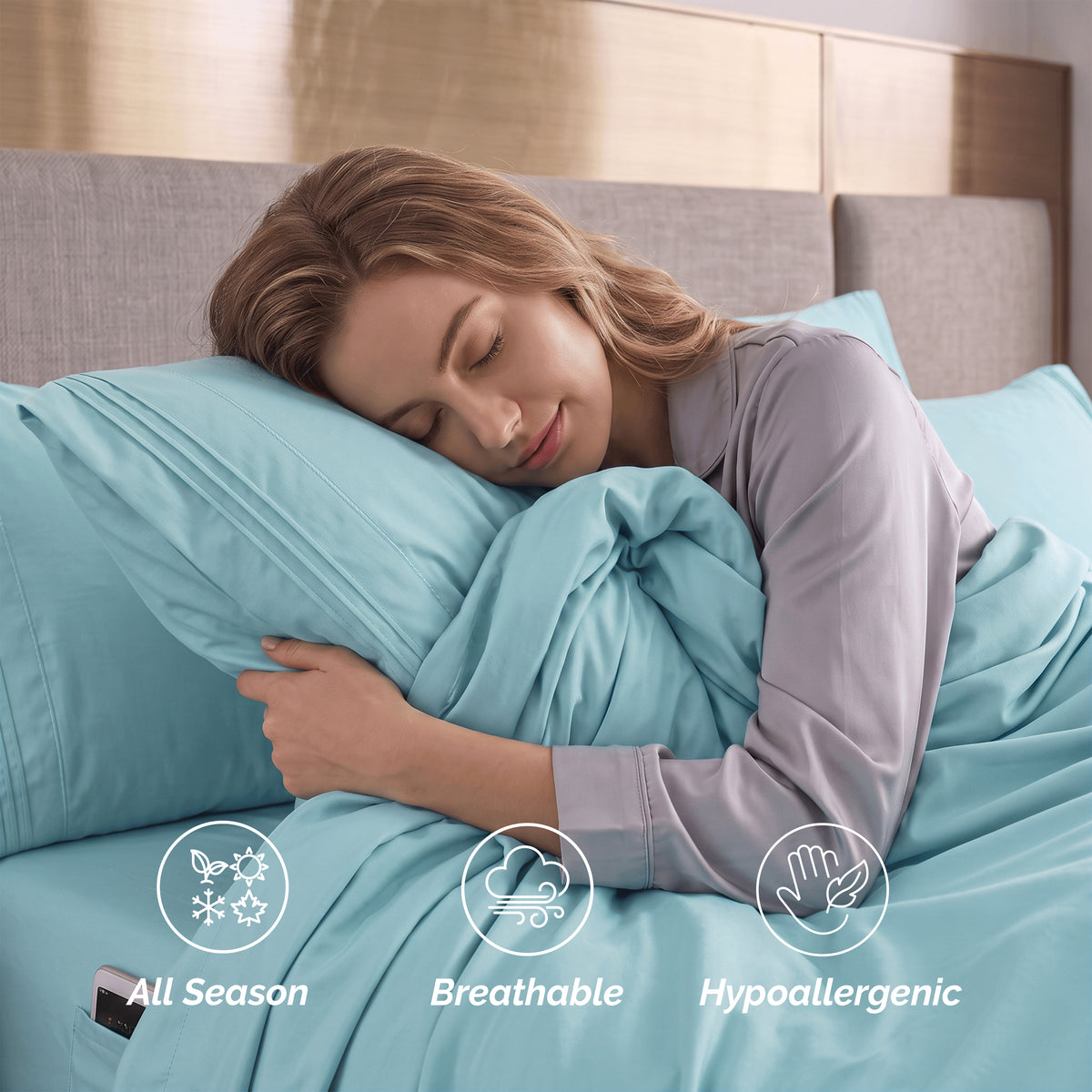Extra deep Pocket 3 Line Embroidery, 6-Piece Sheet Set