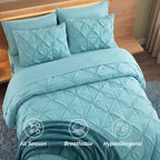 8-Piece Pintuck Pinch Pleated Comforter Set - Includes 4-Piece Sheet Set with Double Sided Storage Pockets