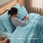8-Piece Pintuck Pinch Pleated Comforter Set - Includes 4-Piece Sheet Set with Double Sided Storage Pockets