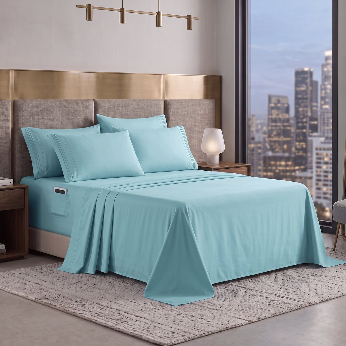 Extra deep Pocket 3 Line Embroidery, 6-Piece Sheet Set