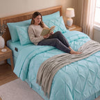 8-Piece Pintuck Pinch Pleated Comforter Set - Includes 4-Piece Sheet Set with Double Sided Storage Pockets