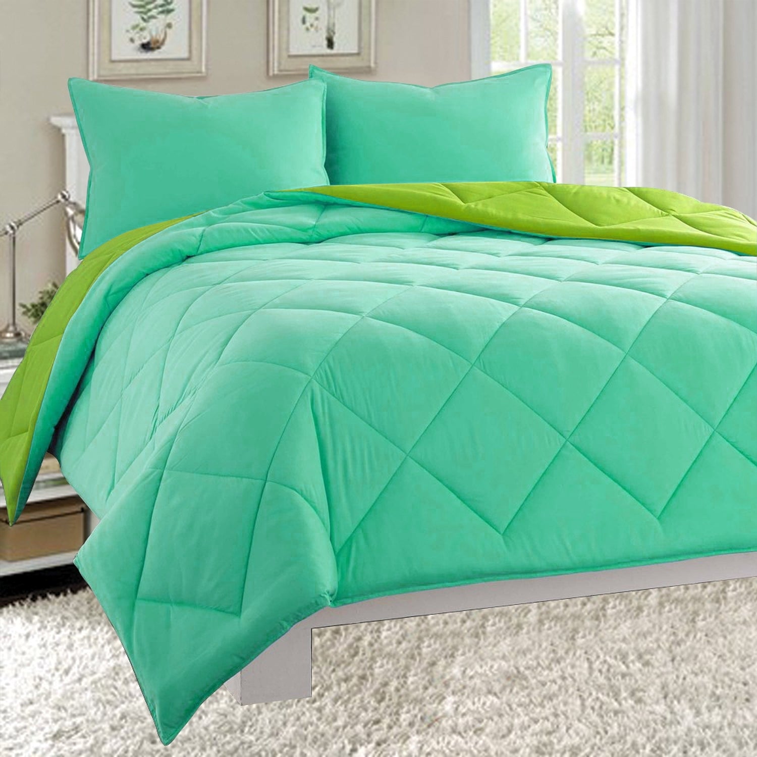 3-Piece Reversible Diamond Stitched Comforter & Shams