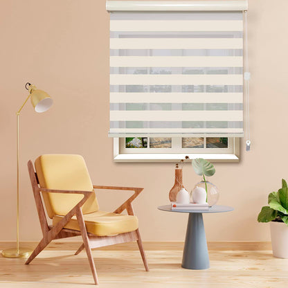 Elegant Comfort Corded Zebra Blinds, Dual Layer Window Treatments Sheer Light Control