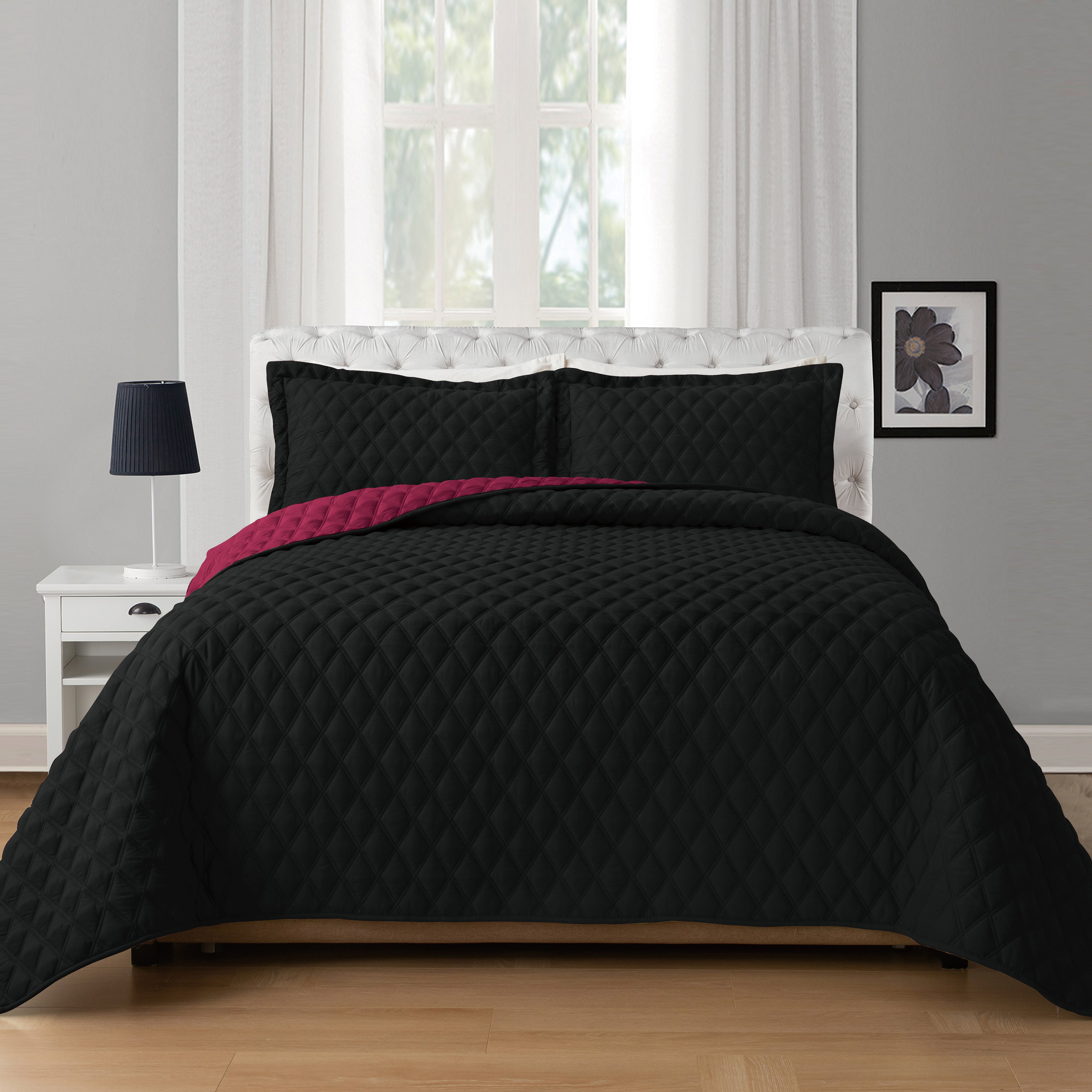 3-Piece Diamond Quilted Reversible Bedspread Coverlet Set