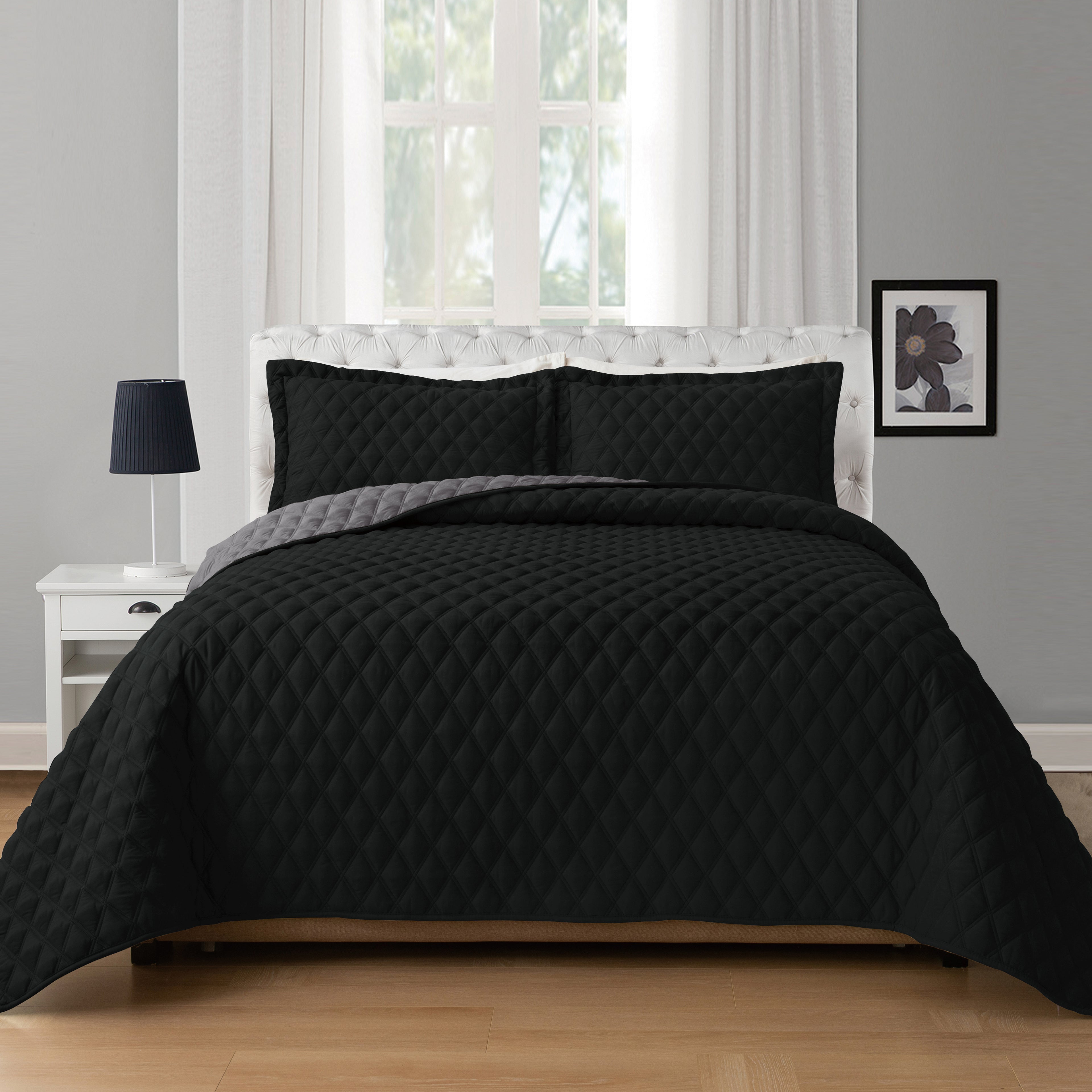 3-Piece Diamond Quilted Reversible Bedspread Coverlet Set