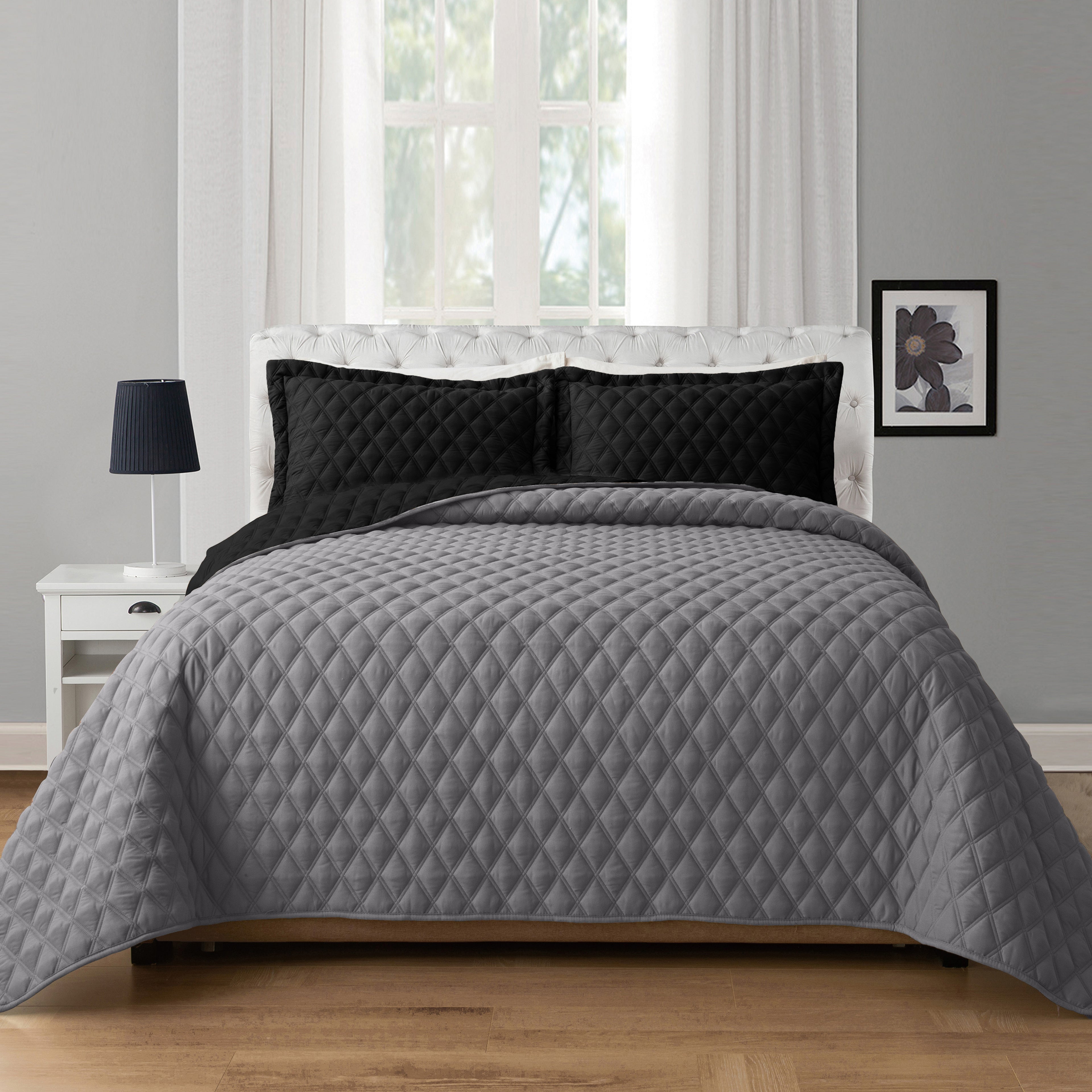 3-Piece Diamond Quilted Reversible Bedspread Coverlet Set