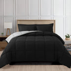 Reversible 3-Piece Box Stitched Comforter & Shams - Duvet Insert with 4 Corner Tabs