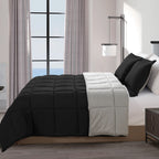 Reversible 3-Piece Box Stitched Comforter & Shams - Duvet Insert with 4 Corner Tabs