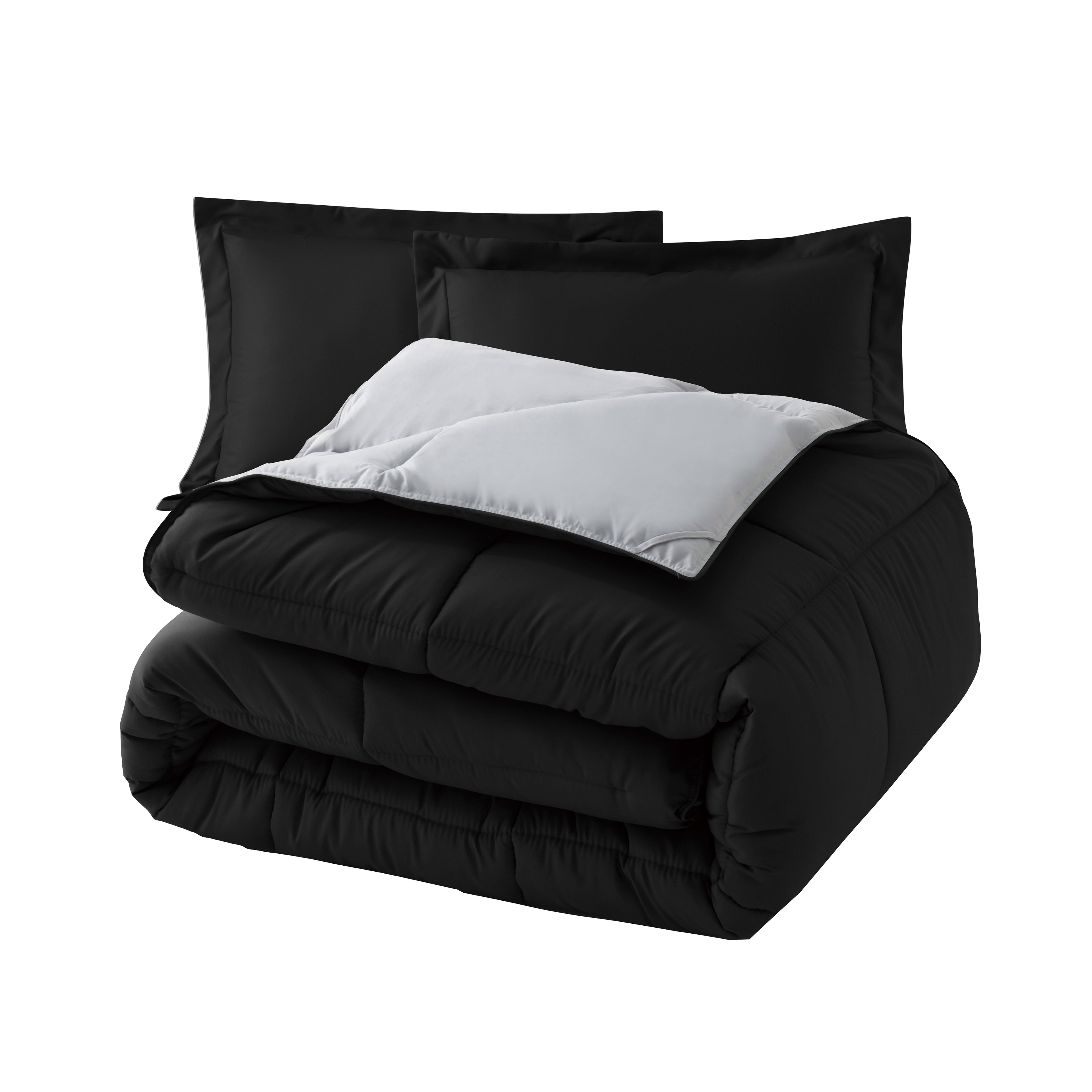 Reversible 3-Piece Box Stitched Comforter & Shams - Duvet Insert with 4 Corner Tabs