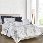 Reversible 10-Piece Marble Print Comforter Set, Includes 6-Piece Sheet Set with Double Sided Storage Pockets