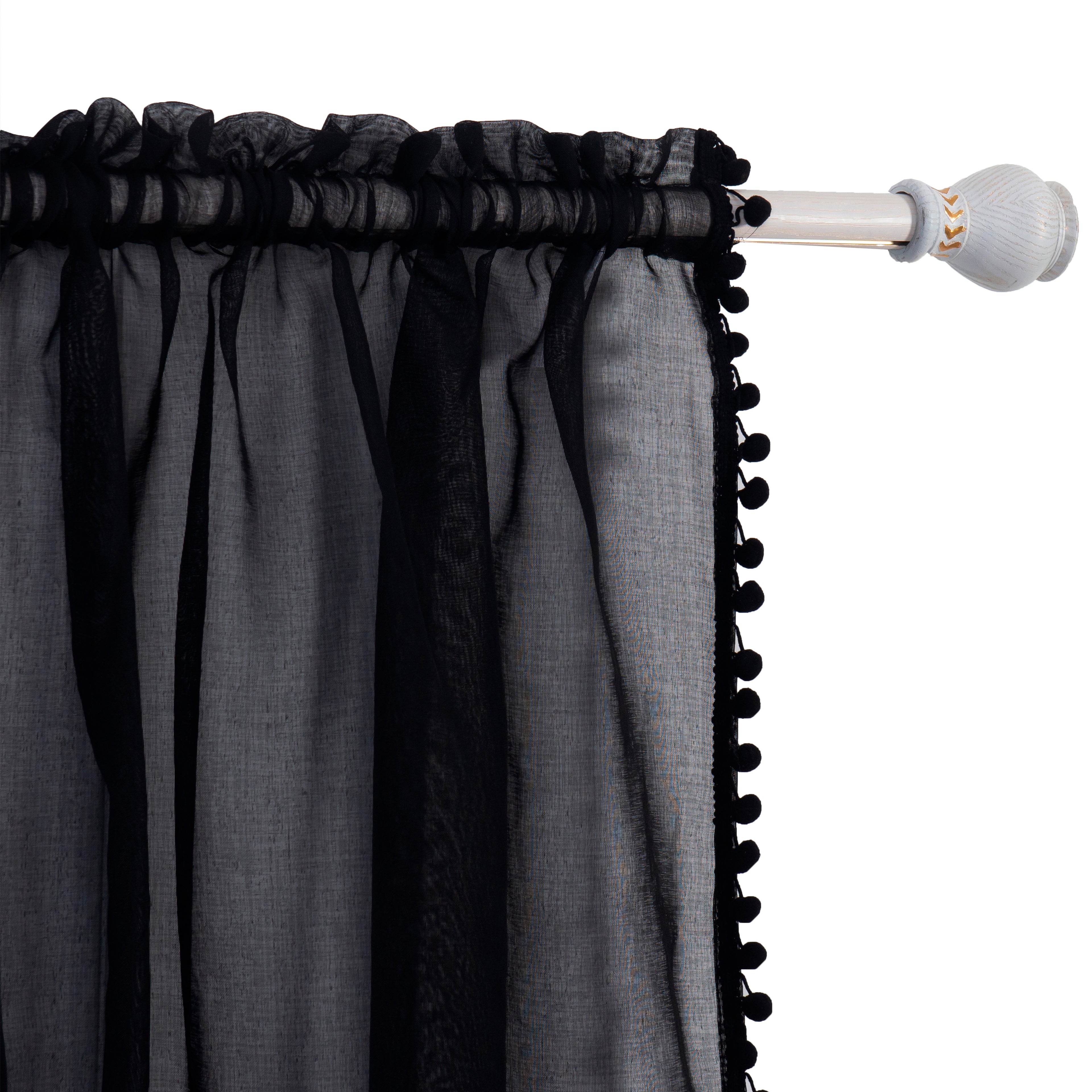 Set of 2 Pom Pom Tasseled Sheer Curtain - Rod Pocket