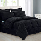 8-Piece Dobby Stripe Comforter Set - Includes 4-Piece Sheet Set with Double Sided Storage Pockets