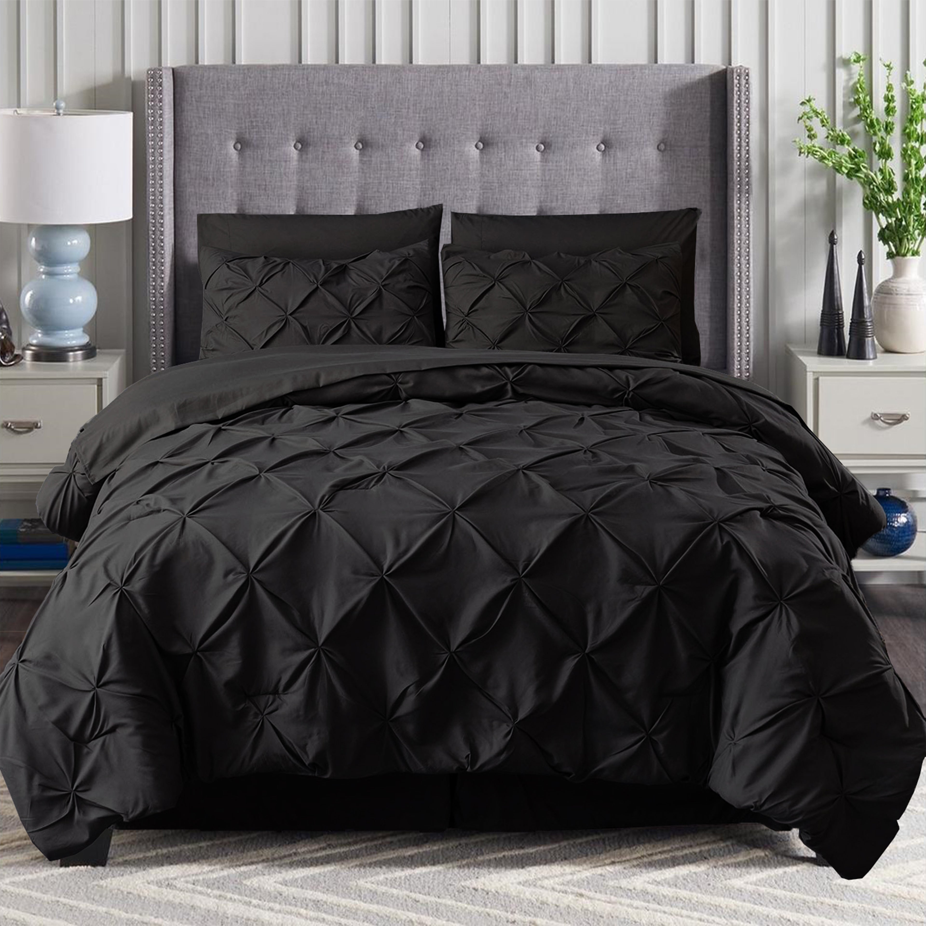 8-Piece Pintuck Pinch Pleated Comforter Set - Includes 4-Piece Sheet Set with Double Sided Storage Pockets