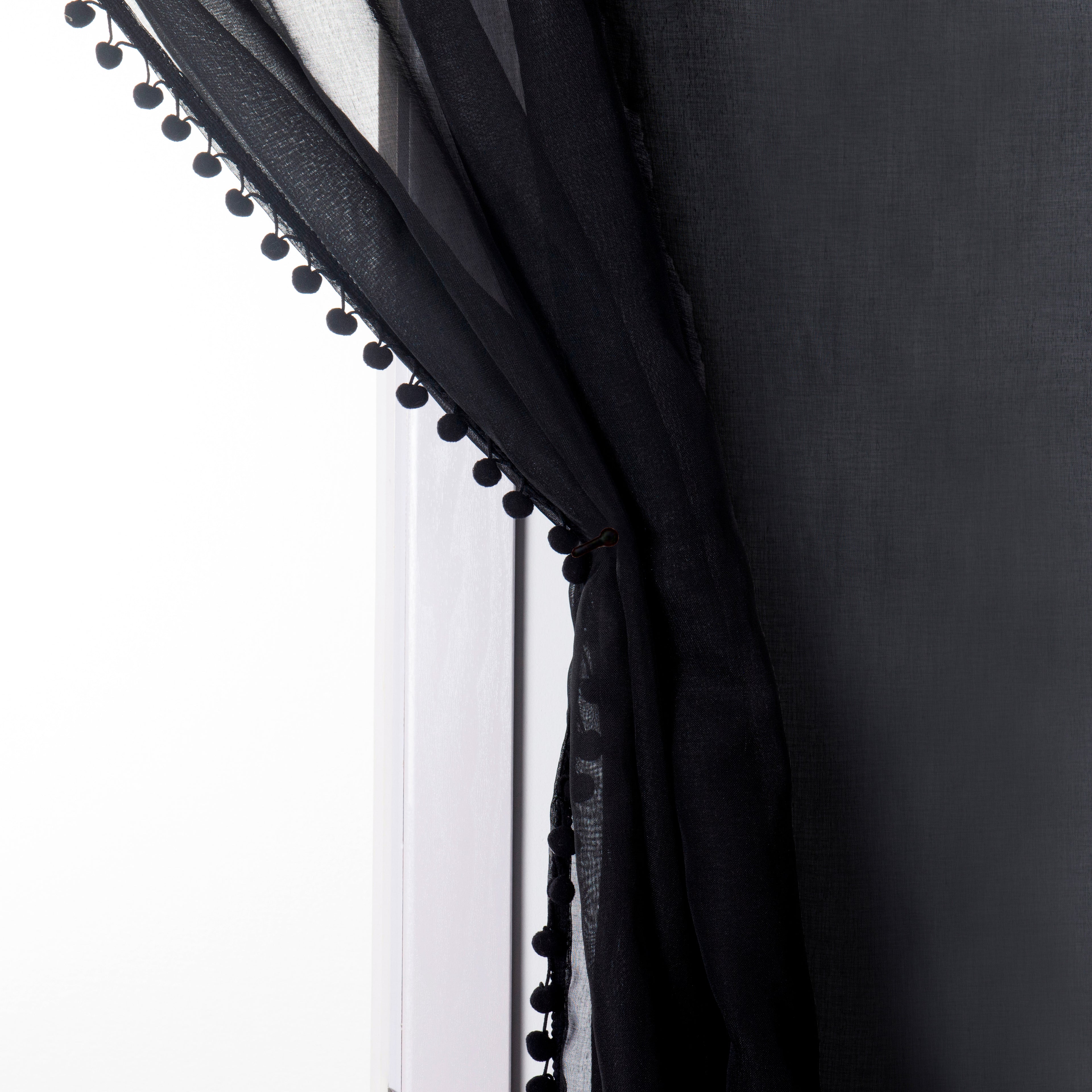 Set of 2 Pom Pom Tasseled Sheer Curtain - Rod Pocket