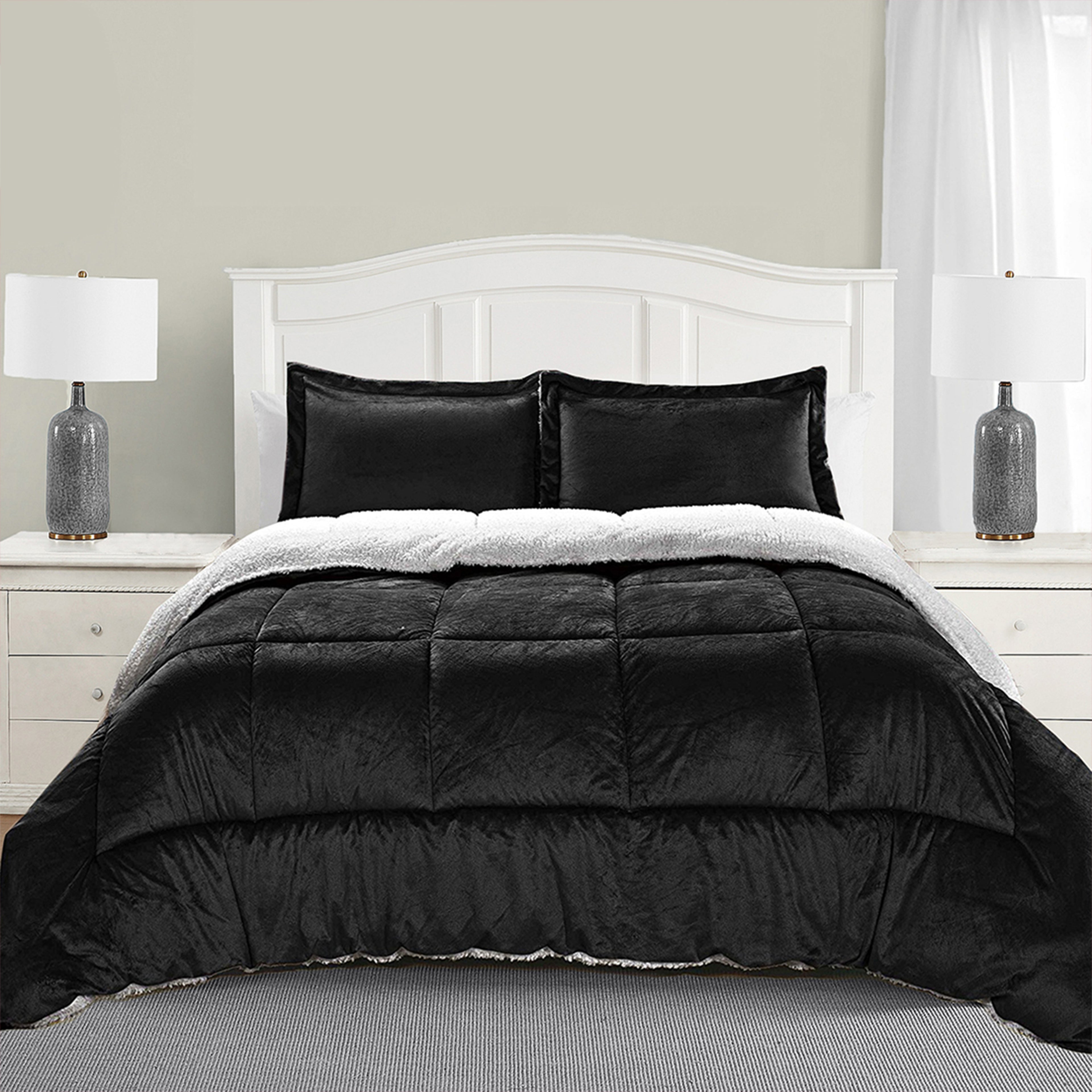3-Piece Micro-Suede Reversible Sherpa - Solid Color Design Comforter Set