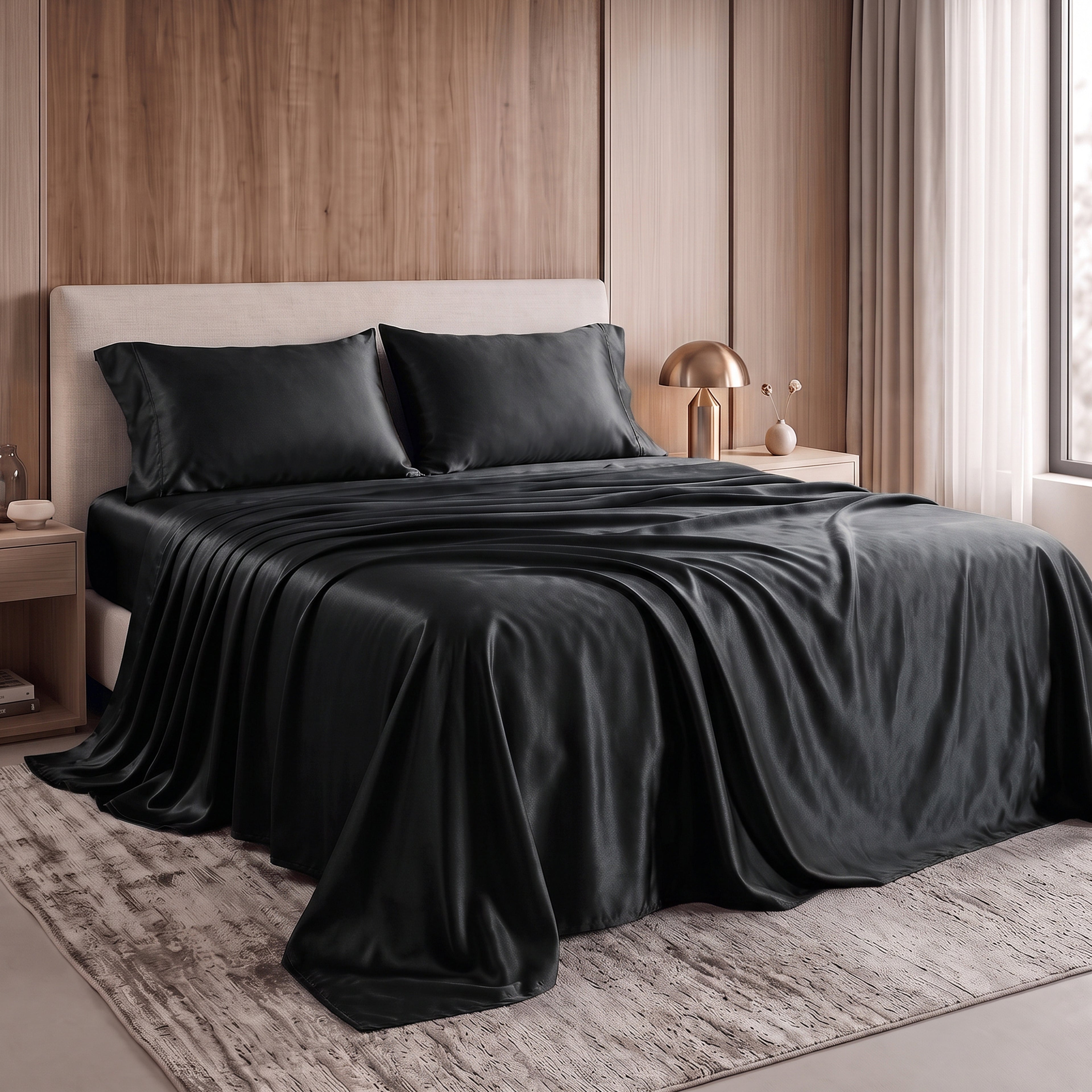 Fine 4-Piece Silky Satin Sheet Set, Moody Shades